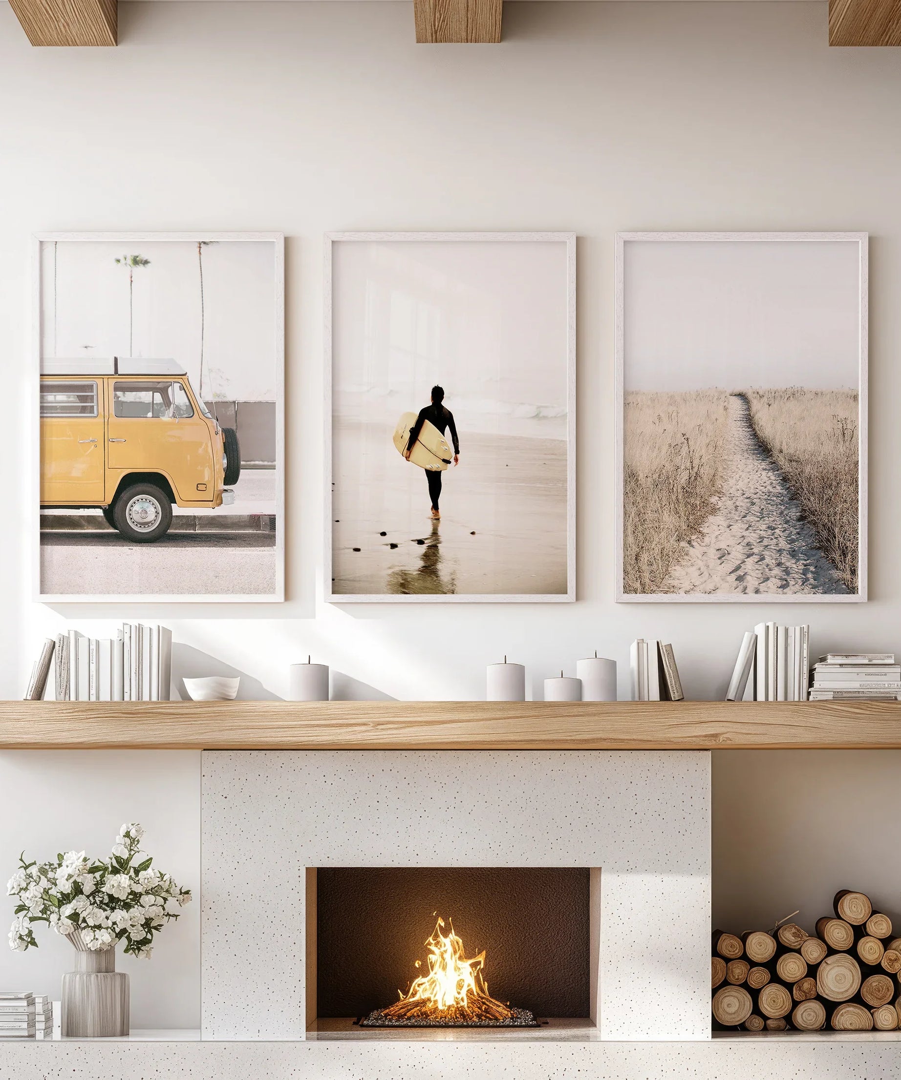 California Beach Set of 3 Prints. Surfer, Retro Van Decor