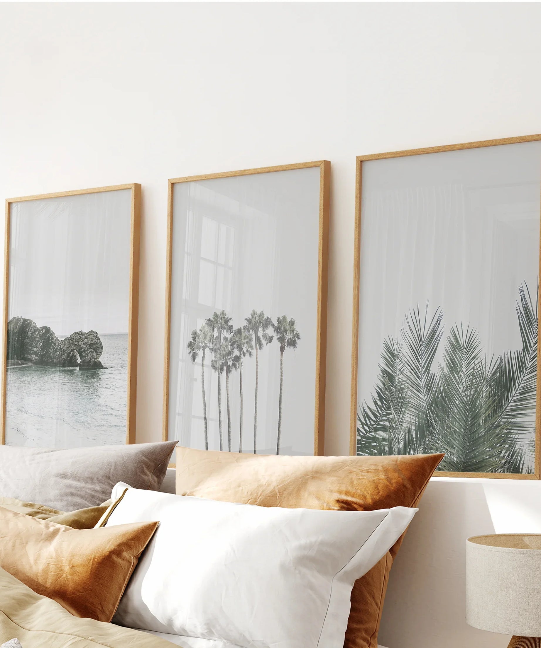Modern Coastal Wall Art. Ocean Rock, Palms, Tropical Leaf
