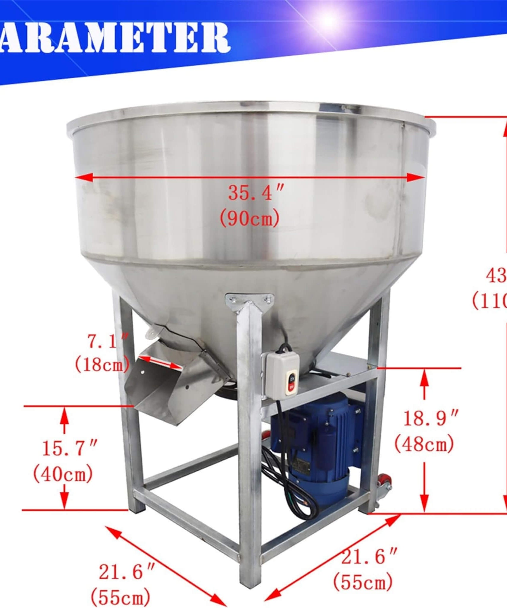 Commercial 110V 4KW Stainless Steel Vertical Feed Mixer Blender [NO PLUG] (SAK40326)