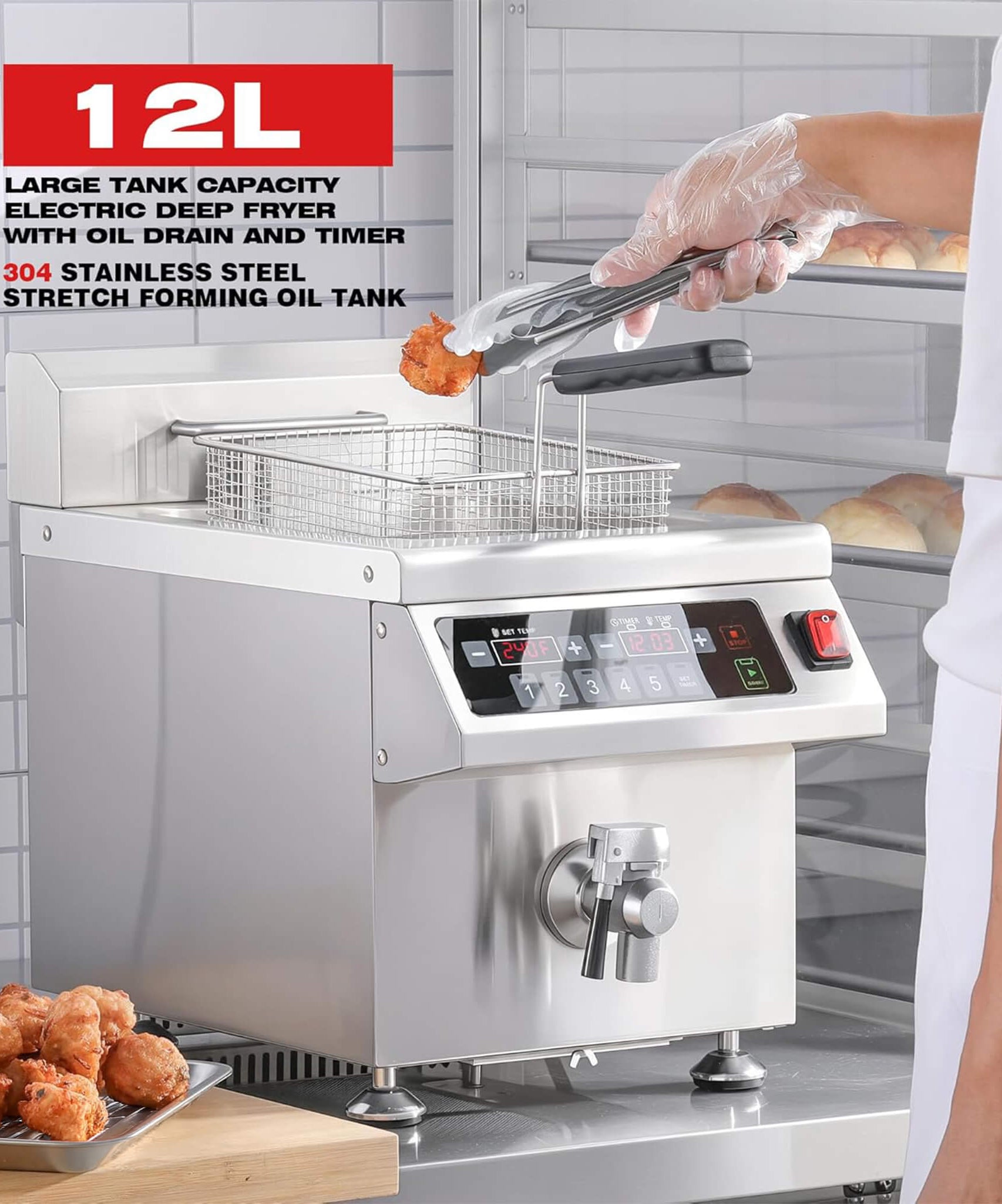 Commercial 12.6 QT 1800W Electric Induction Deep Fryer With Timer (SAK15870)