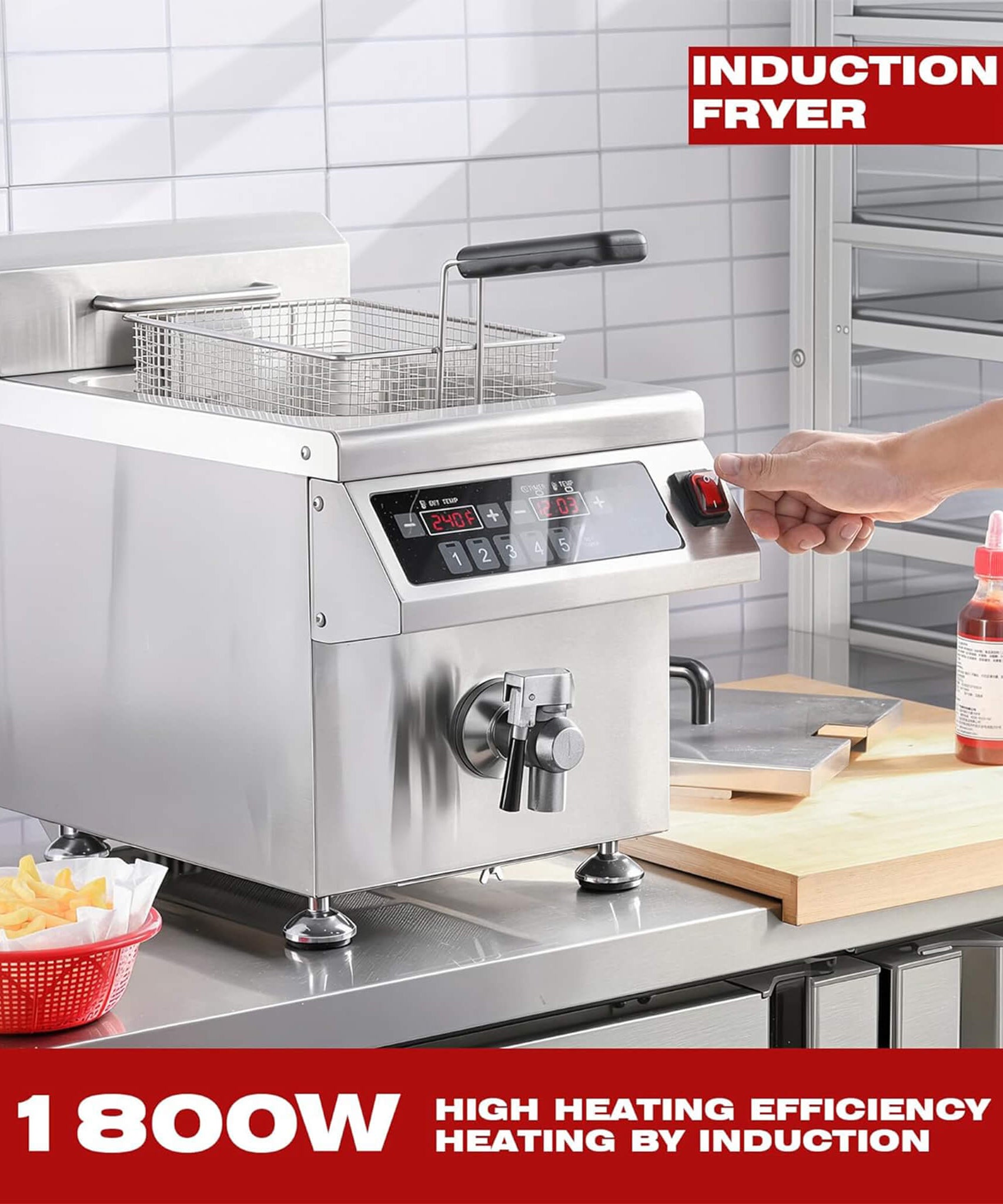 Commercial 12.6 QT 1800W Electric Induction Deep Fryer With Timer (SAK15870)