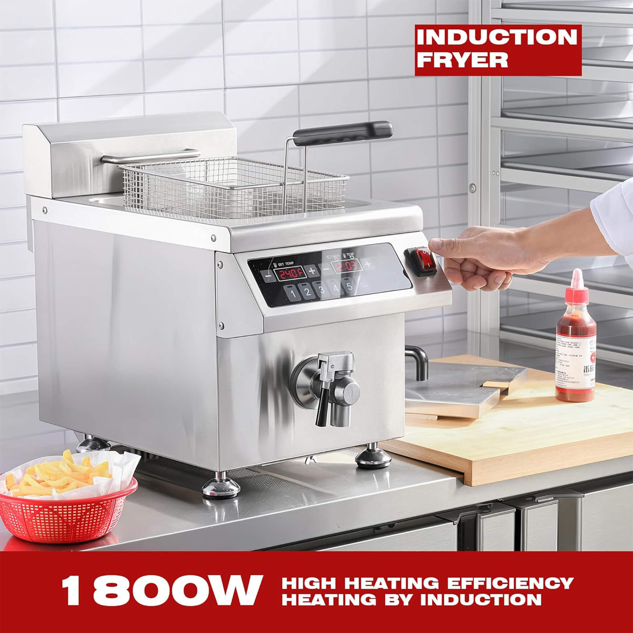 Commercial 12.6 QT 1800W Electric Induction Deep Fryer With Timer (SAK15870)