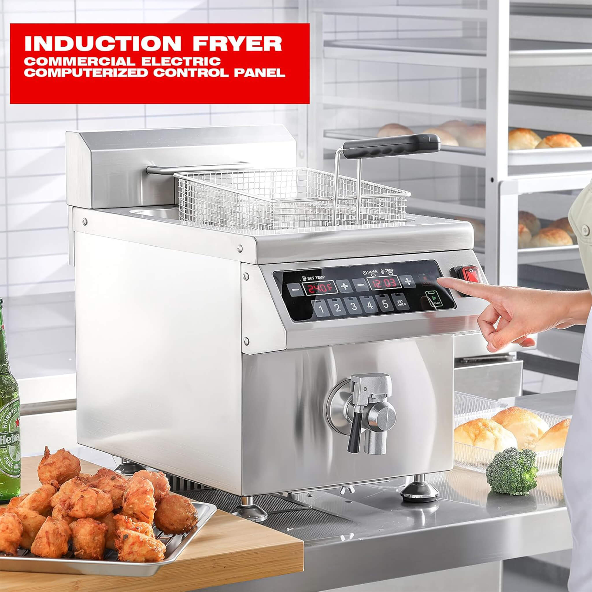 Commercial 12.6 QT 1800W Electric Induction Deep Fryer With Timer (SAK15870)