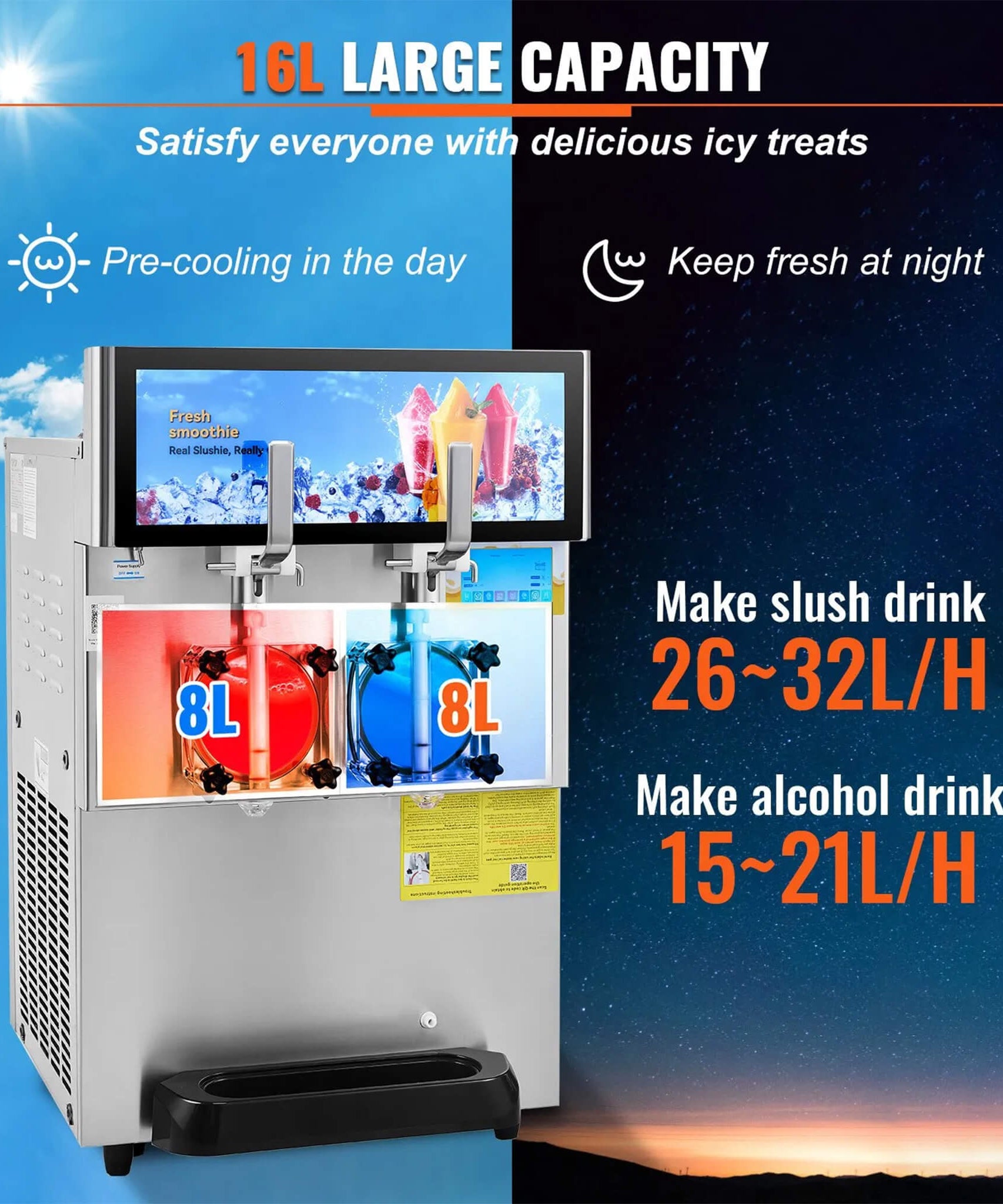 16L Commercial 1155W Double Bowl Stainless Steel Slushy Margarita Machine (SAK98402)