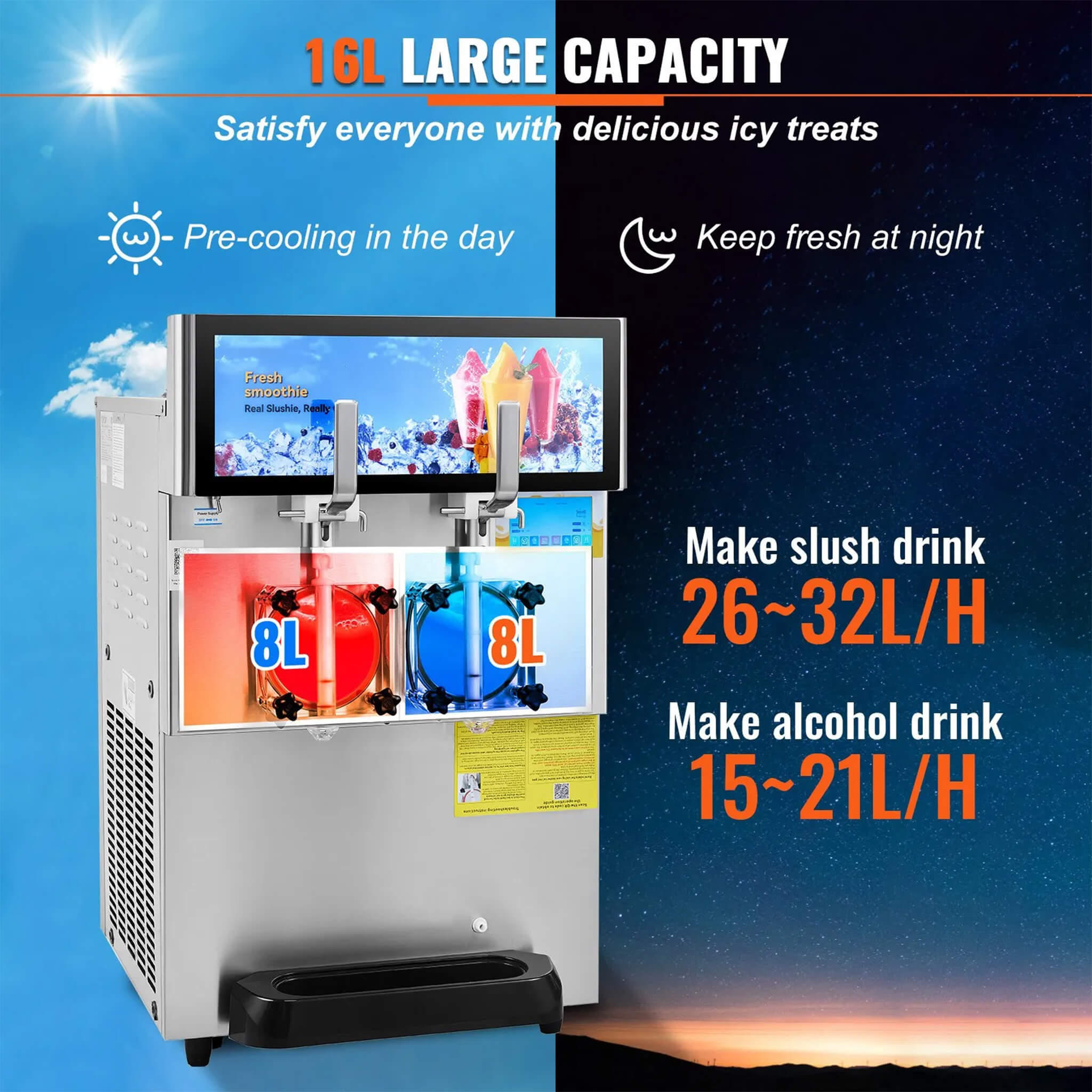 16L Commercial 1155W Double Bowl Stainless Steel Slushy Margarita Machine (SAK98402)