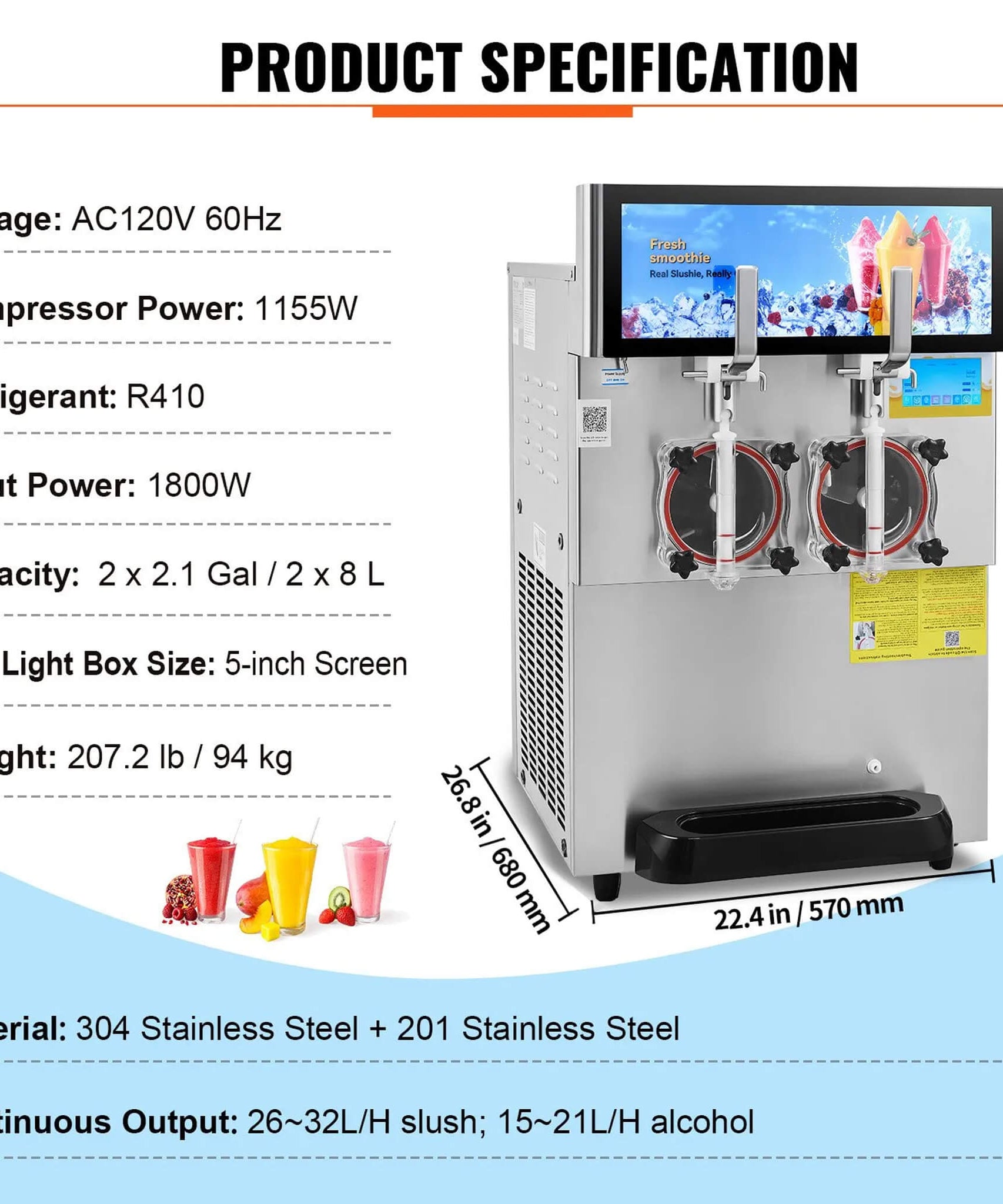 16L Commercial 1155W Double Bowl Stainless Steel Slushy Margarita Machine (SAK98402)