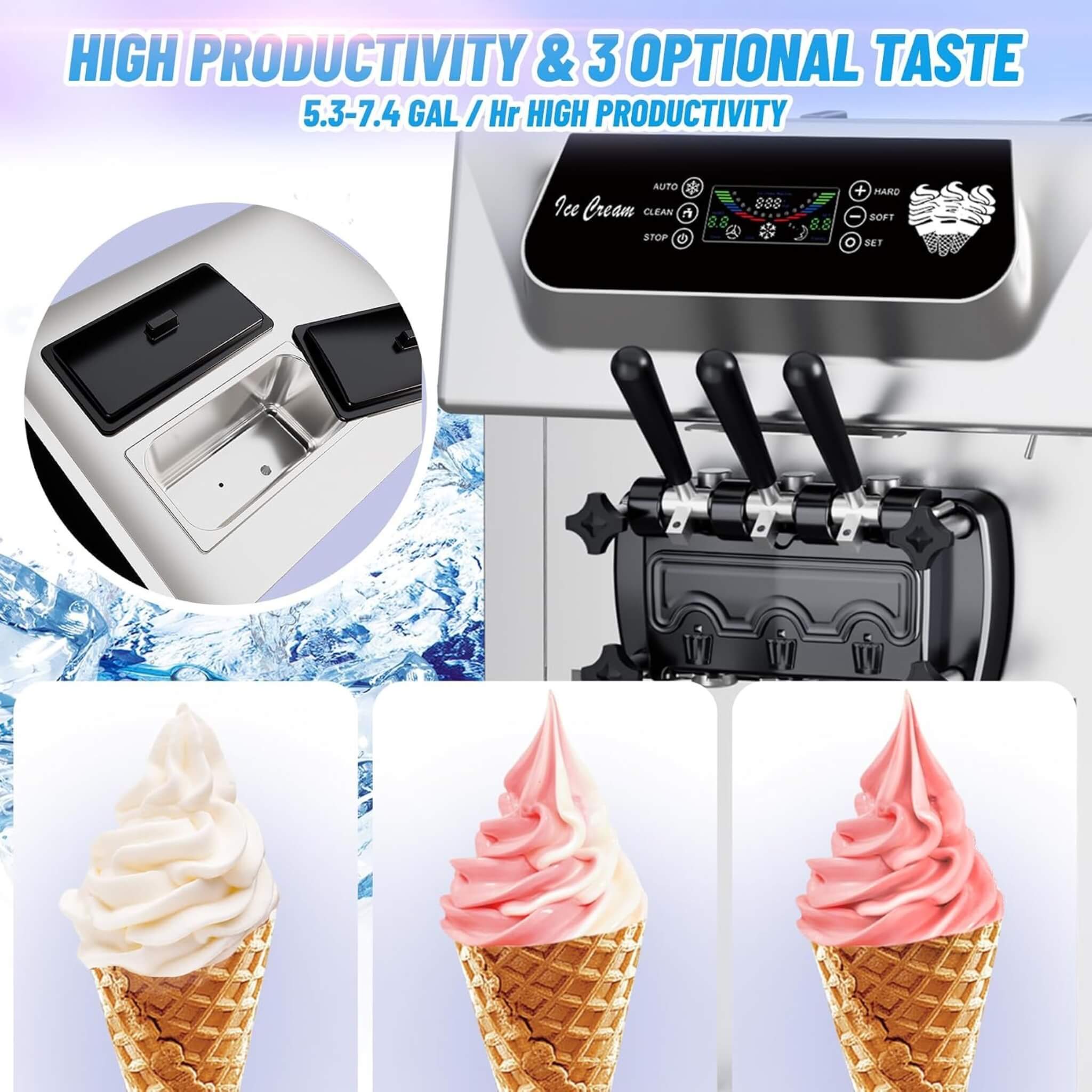 Commercial 2200W 3-Flavor Freestanding Soft Serve Ice Cream Machine With Auto Clean (SAK83517)