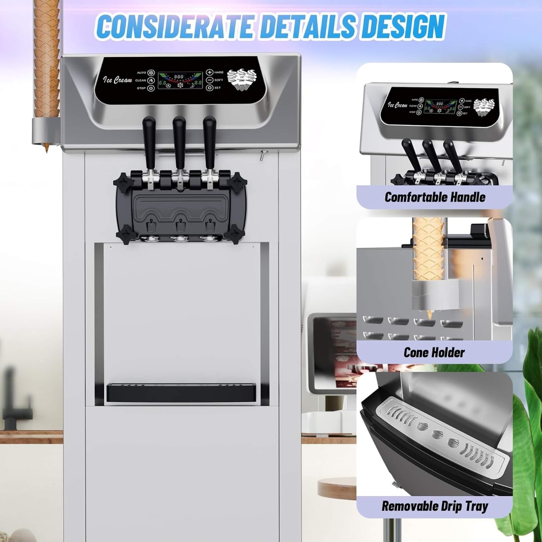 Commercial 2200W 3-Flavor Freestanding Soft Serve Ice Cream Machine With Auto Clean (SAK83517)