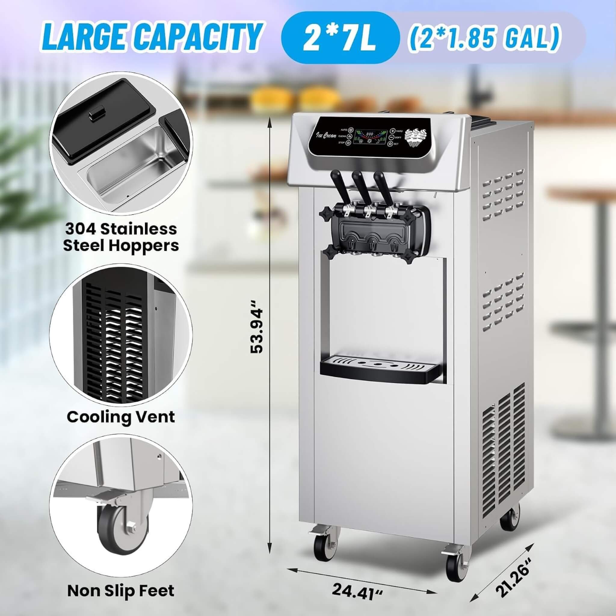 Commercial 2200W 3-Flavor Freestanding Soft Serve Ice Cream Machine With Auto Clean (SAK83517)