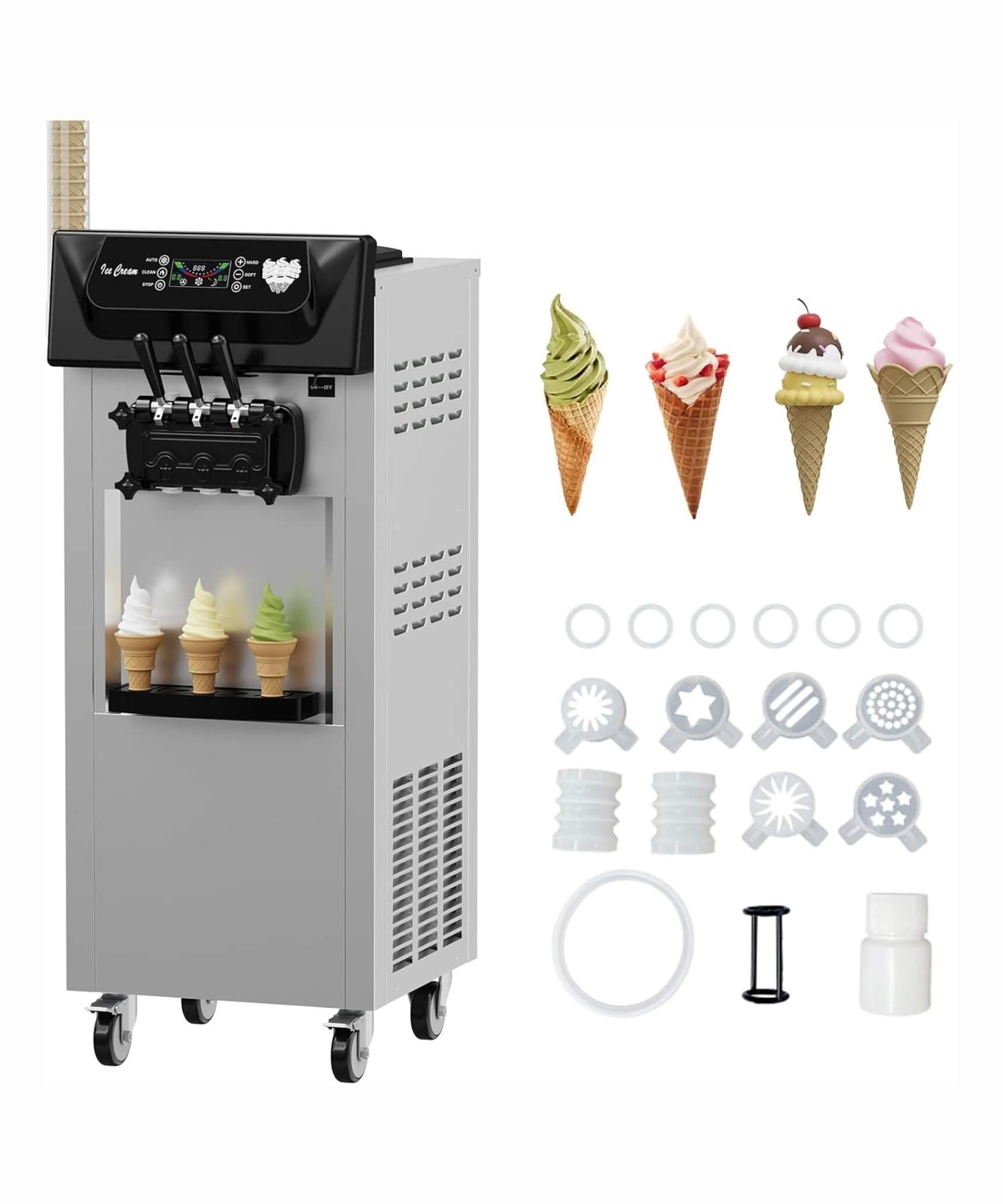 Commercial 2200W 3-Flavor Freestanding Soft Serve Ice Cream Machine With Auto Clean (SAK83517)