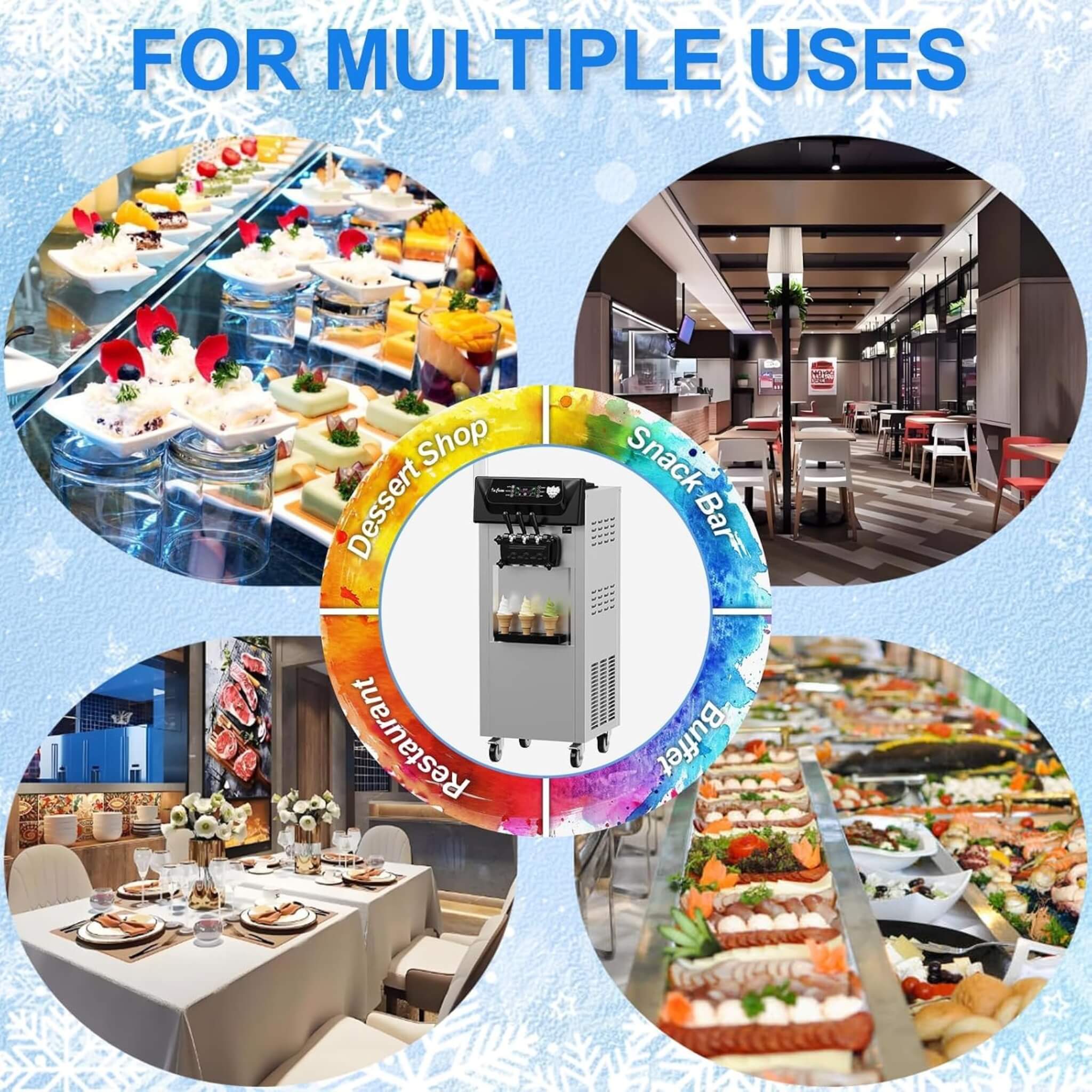 Commercial 2200W 3-Flavor Freestanding Soft Serve Ice Cream Machine With Auto Clean (SAK83517)
