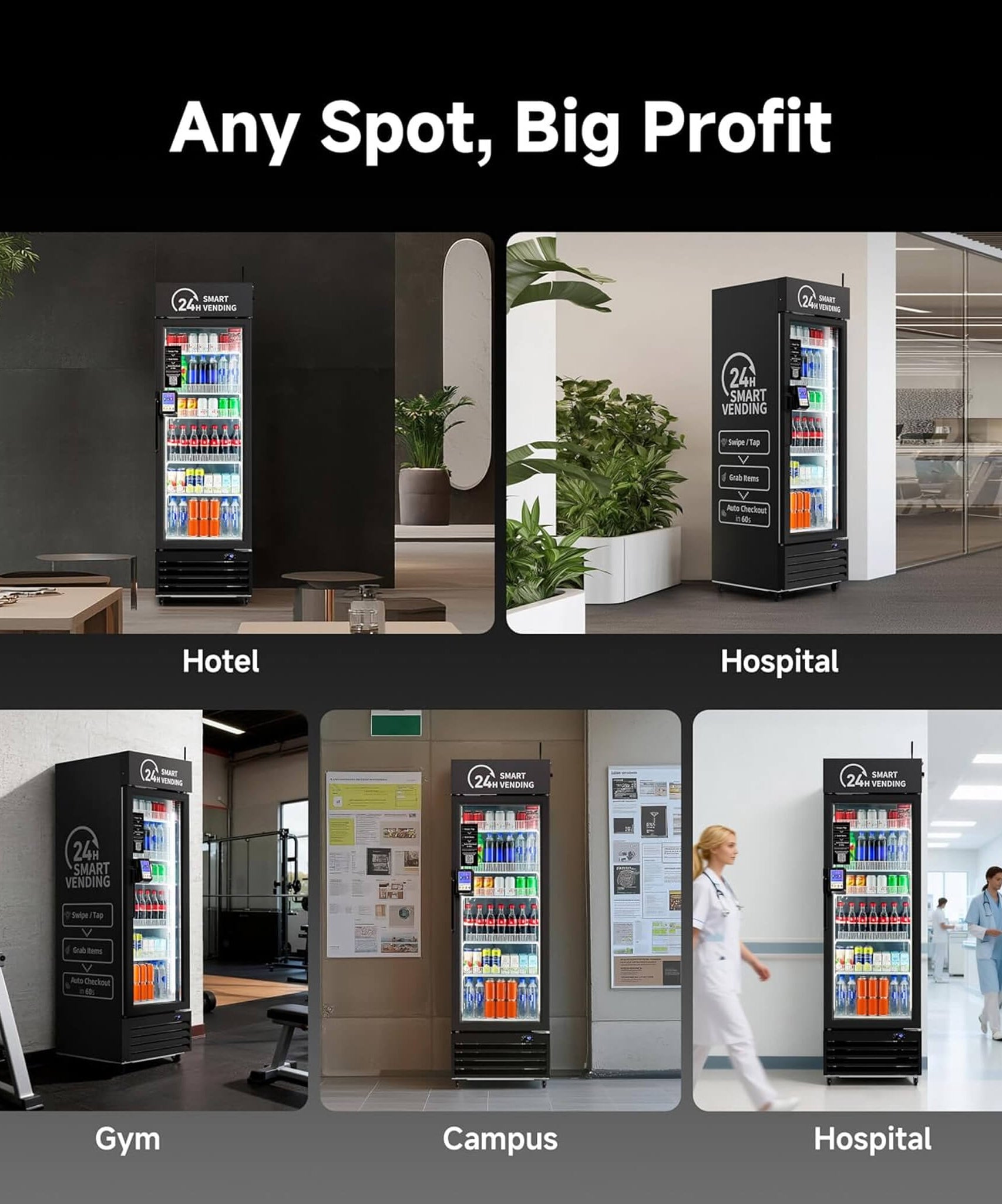 Commercial 252-Bottle AI-Powered Combo Refrigerated Vending Machine With Self-Checkout (SAK10538)