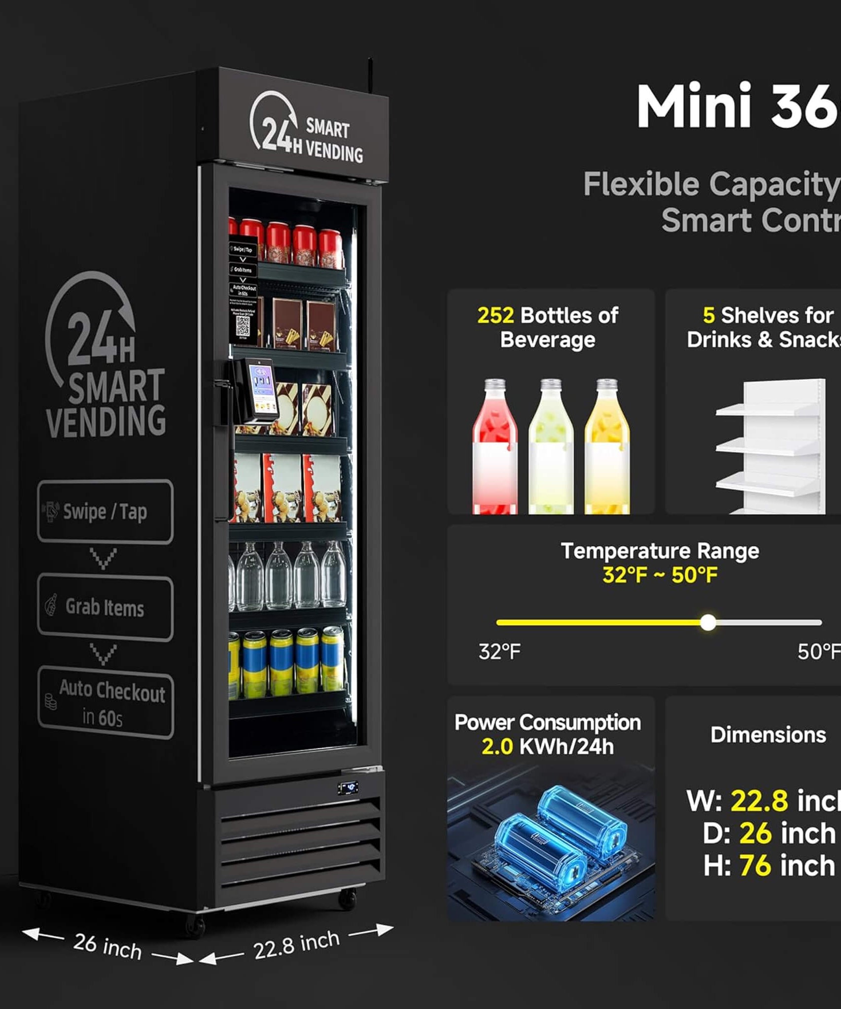 Commercial 252-Bottle AI-Powered Combo Refrigerated Vending Machine With Self-Checkout (SAK10538)