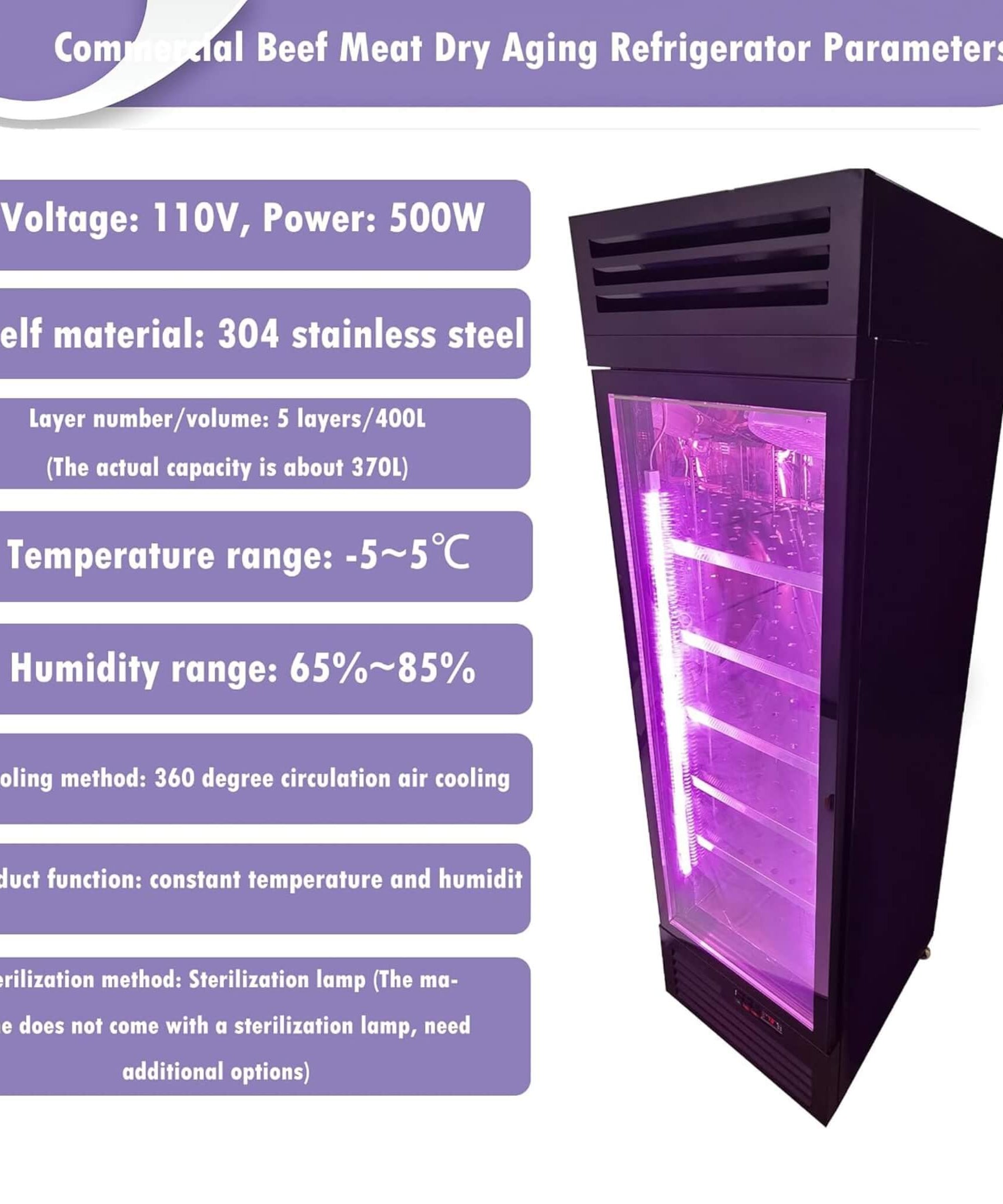 Commercial 400L Stainless Steel 110V Meat Dry Aging Refrigerator (SAK15268)