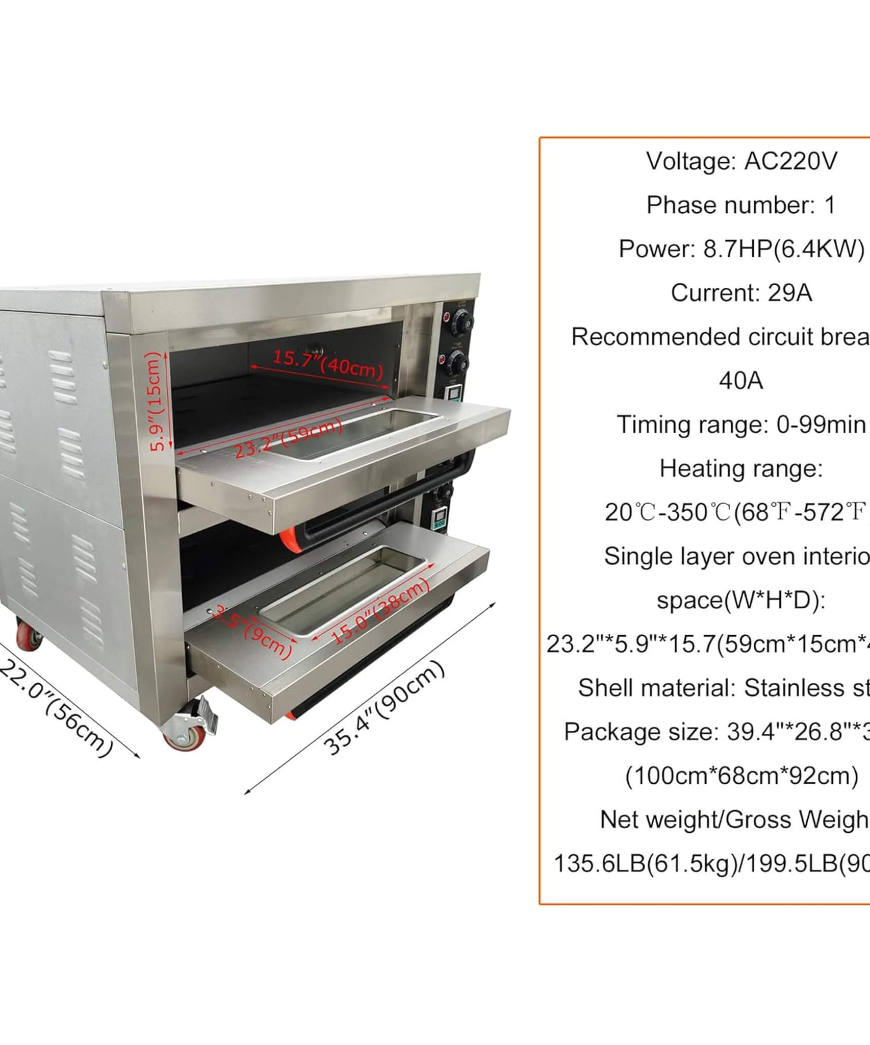 6400W Commercial Electric Double Deck Convection Baking Pizza Oven (SAK37281)