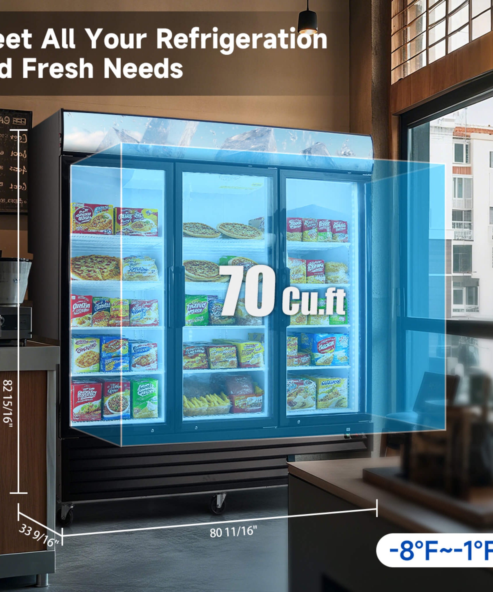 Commercial 70 Cu.Ft Reach-In Glass Door Merchandiser Freezer With LED Top Panel And Swing Door (SAK43890)