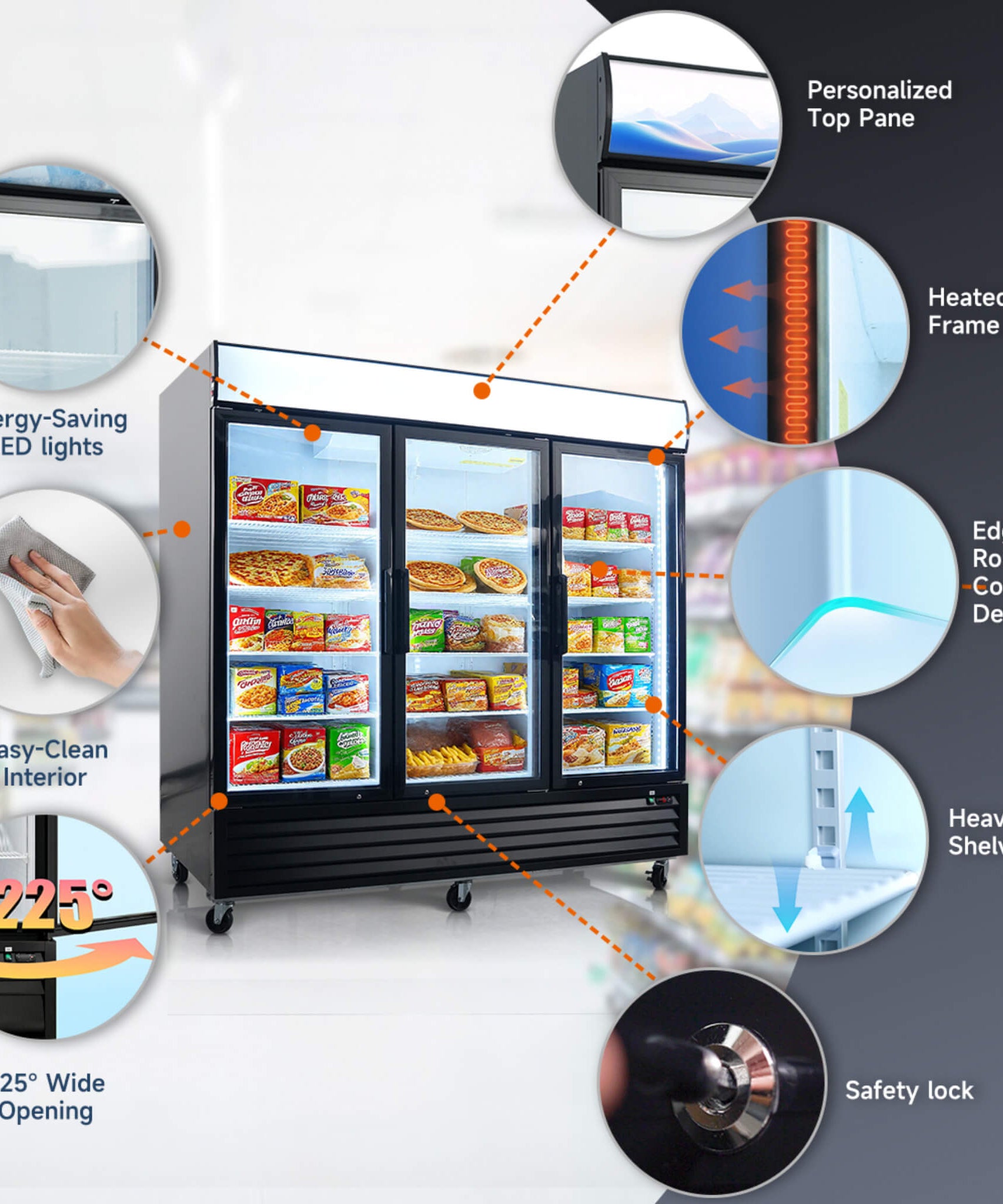 Commercial 70 Cu.Ft Reach-In Glass Door Merchandiser Freezer With LED Top Panel And Swing Door (SAK43890)