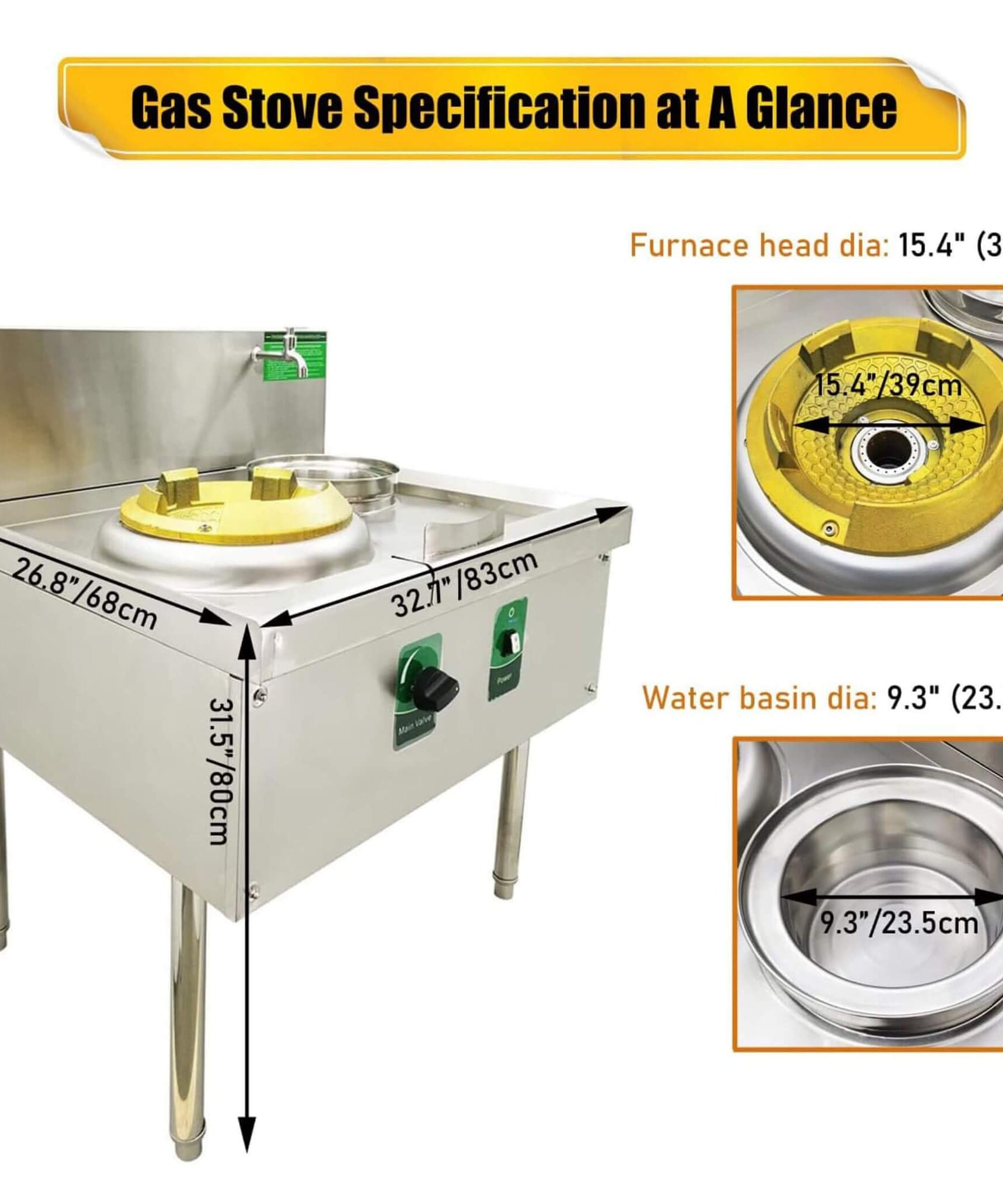 Commercial 85300 BTU Stainless Steel Single-Burner LPG NG Wok Stove (SAK46827)