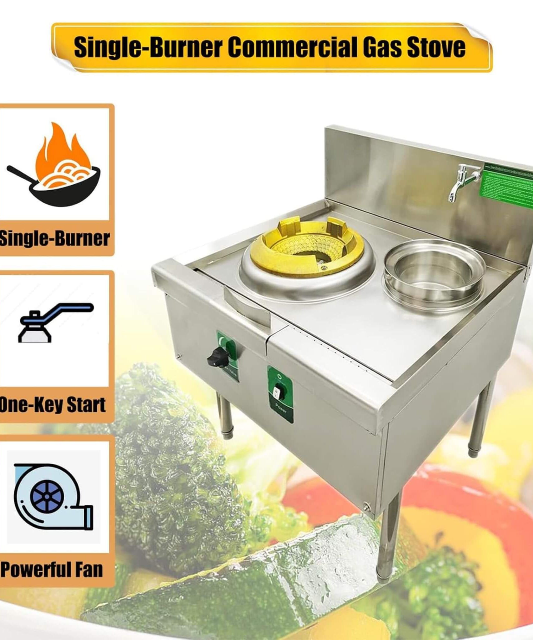 Commercial 85300 BTU Stainless Steel Single-Burner LPG NG Wok Stove (SAK46827)
