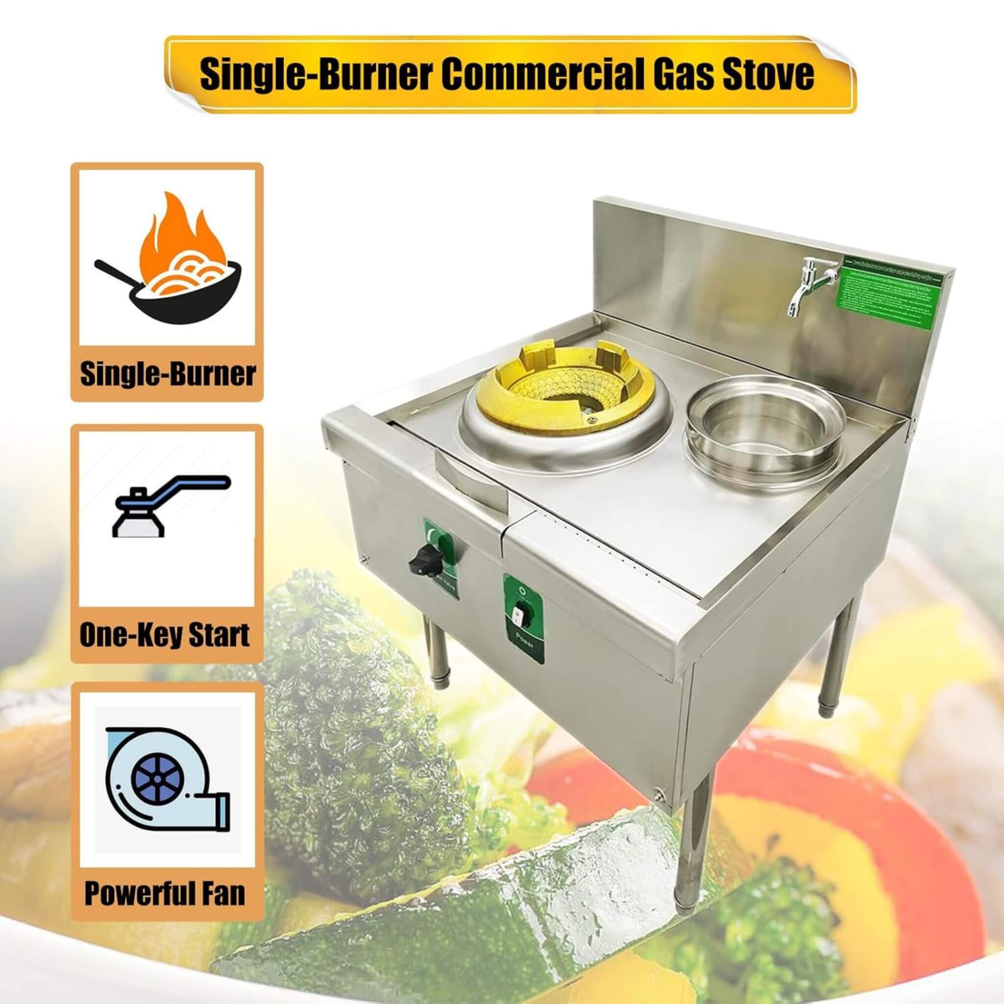 Commercial 85300 BTU Stainless Steel Single-Burner LPG NG Wok Stove (SAK46827)