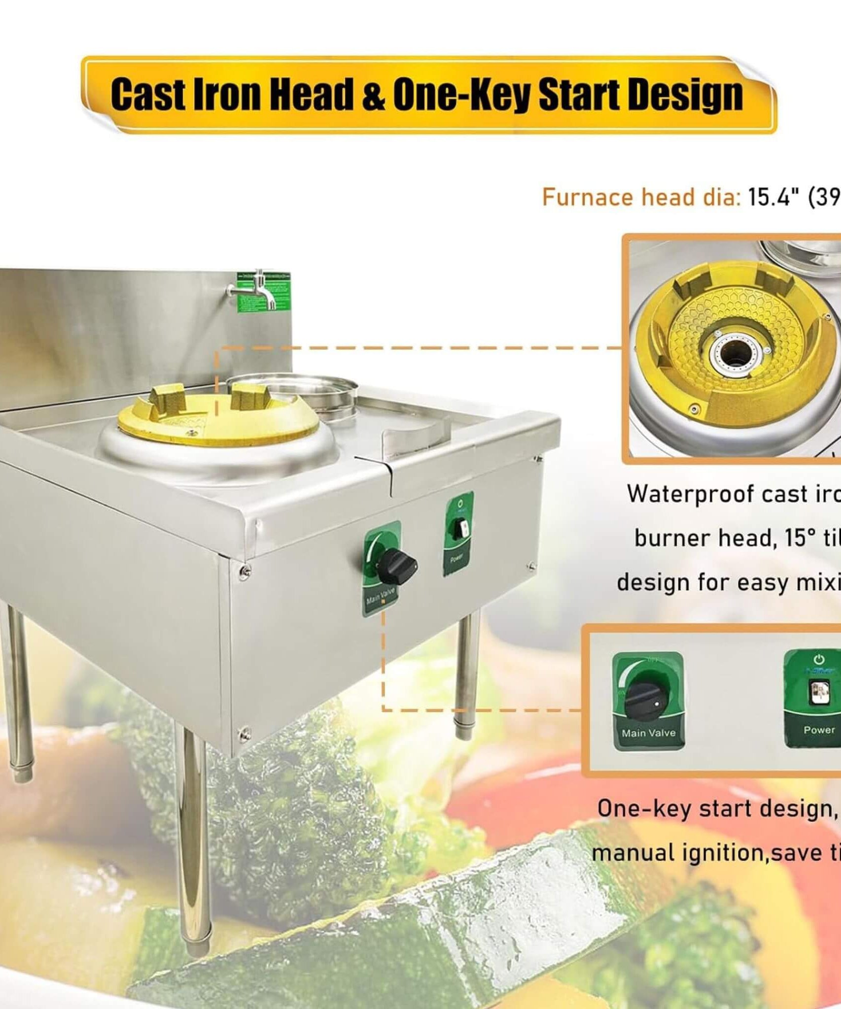 Commercial 85300 BTU Stainless Steel Single-Burner LPG NG Wok Stove (SAK46827)