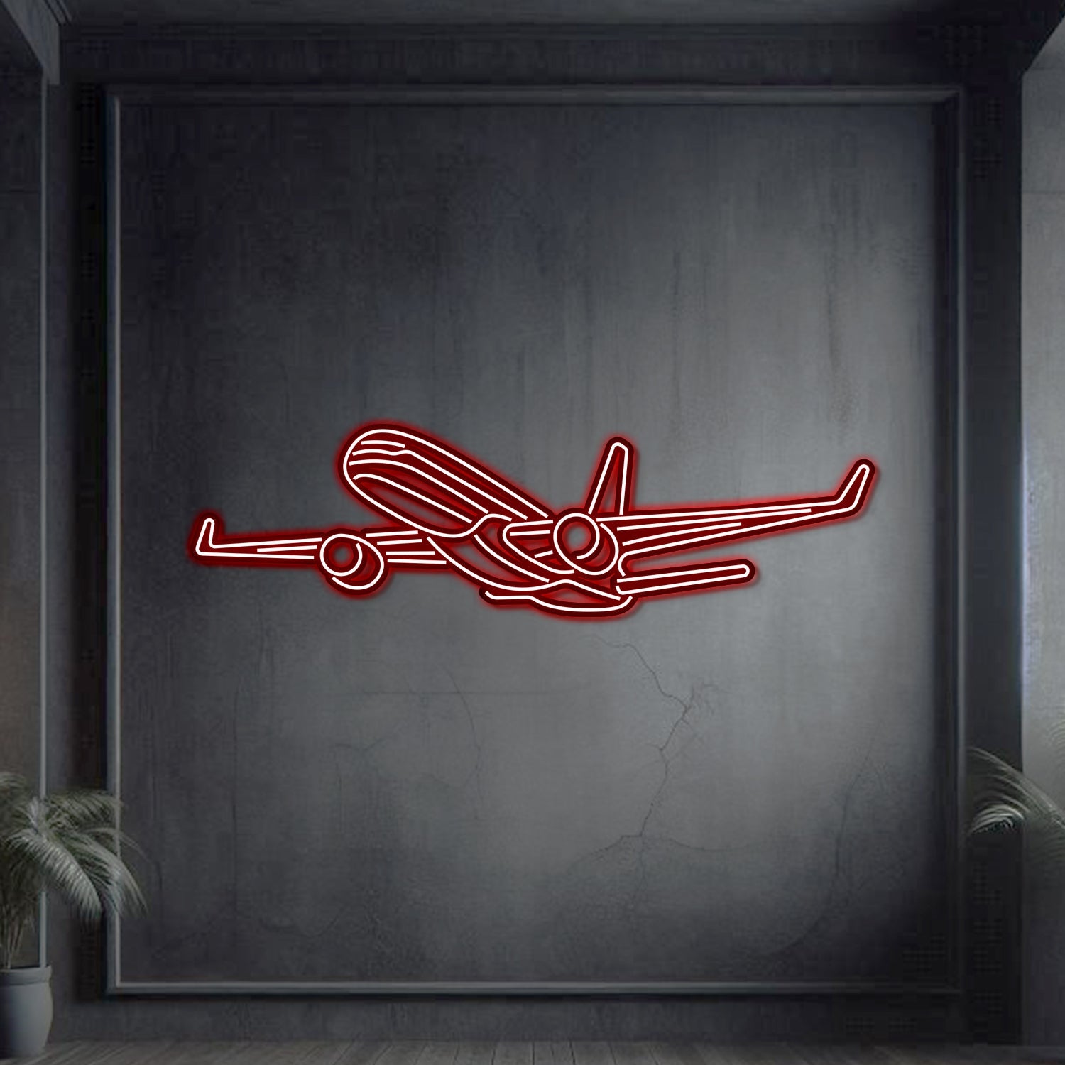 757-200 Winkel Metall Neon Flugzeug Wandkunst - NCN0005