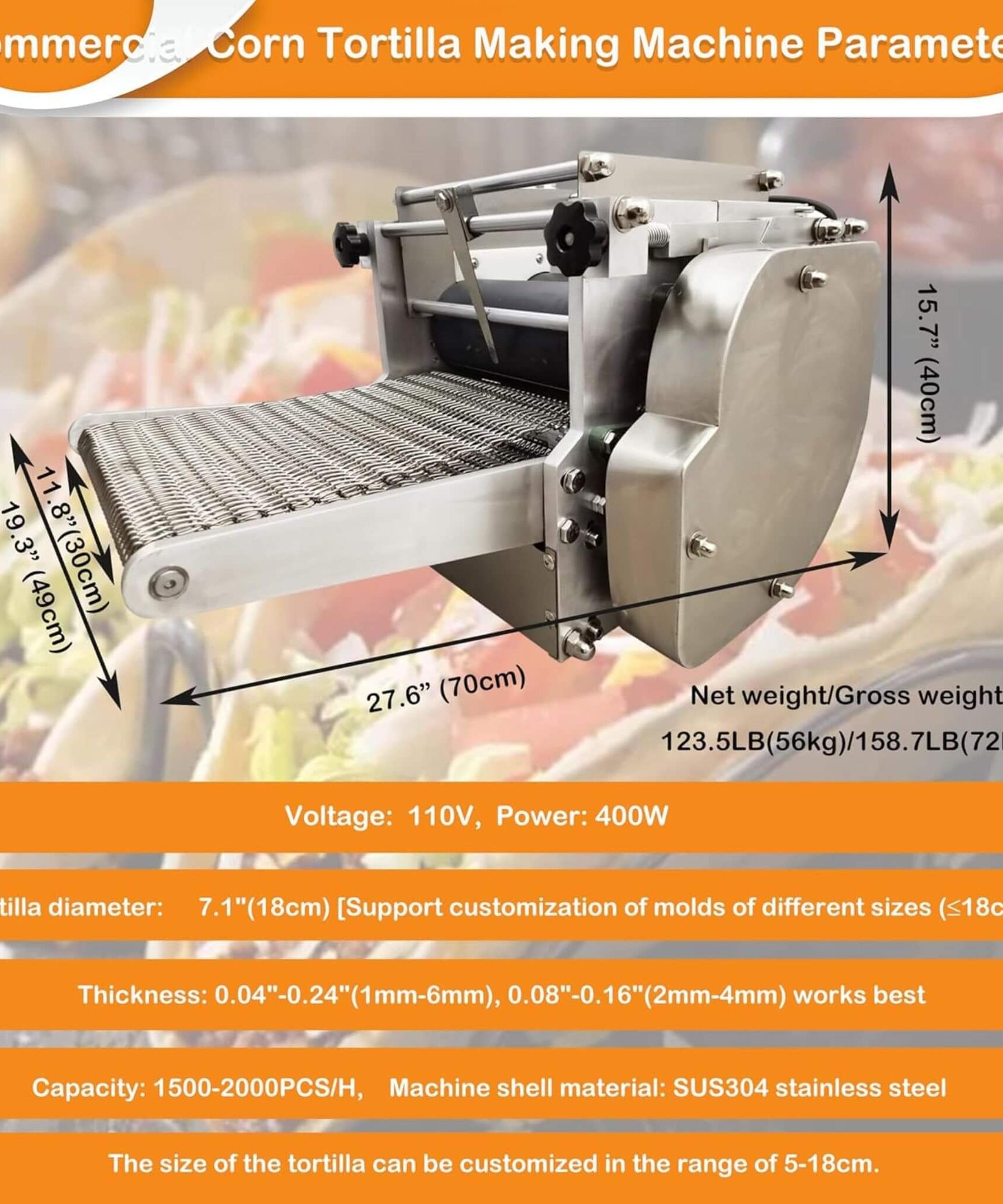 Heavy-Duty Commercial Automatic Corn Tortilla Making Machine (SAK60513)
