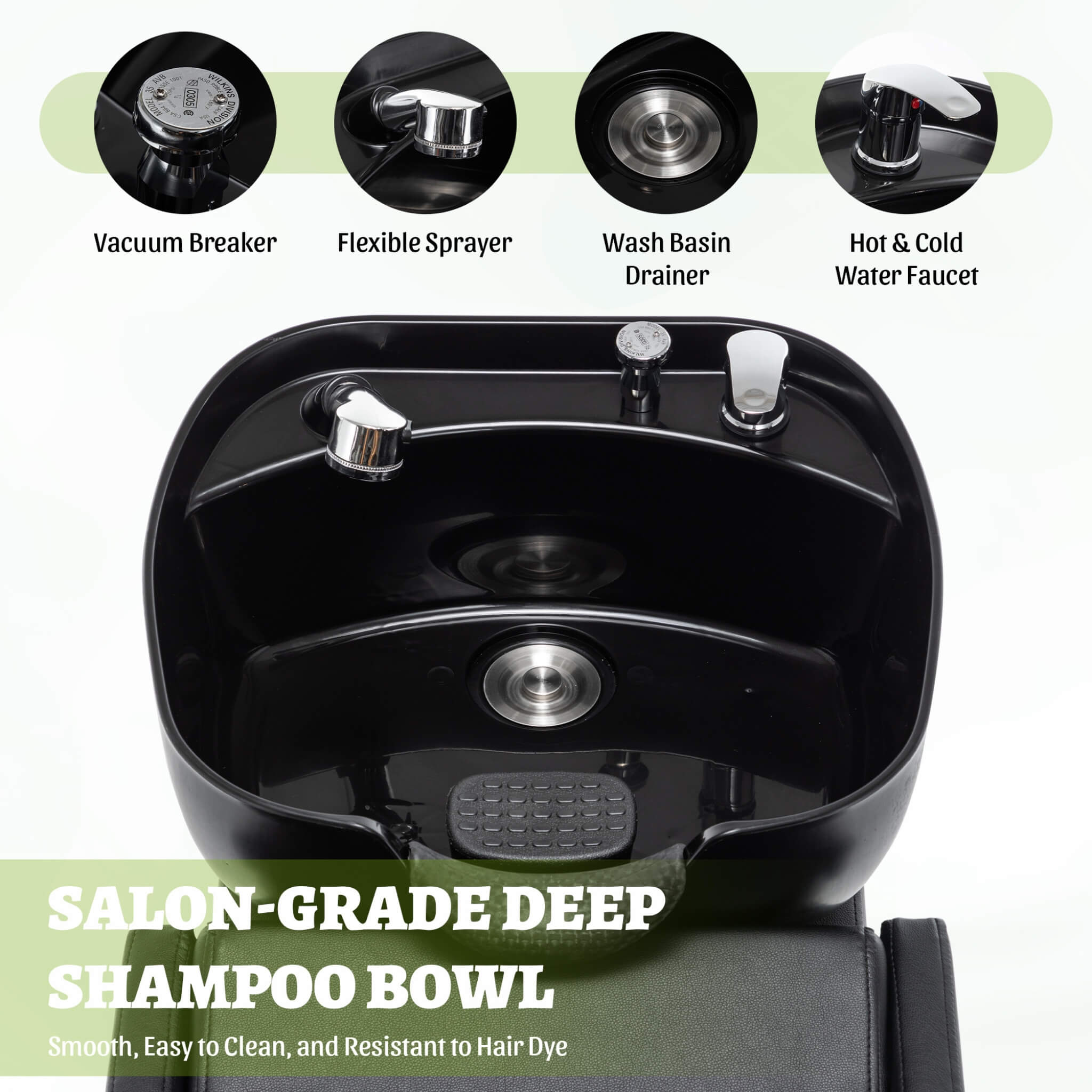 Commercial Black And Gold Shampoo Bowl Chair Set With Footrest (SAK43716)