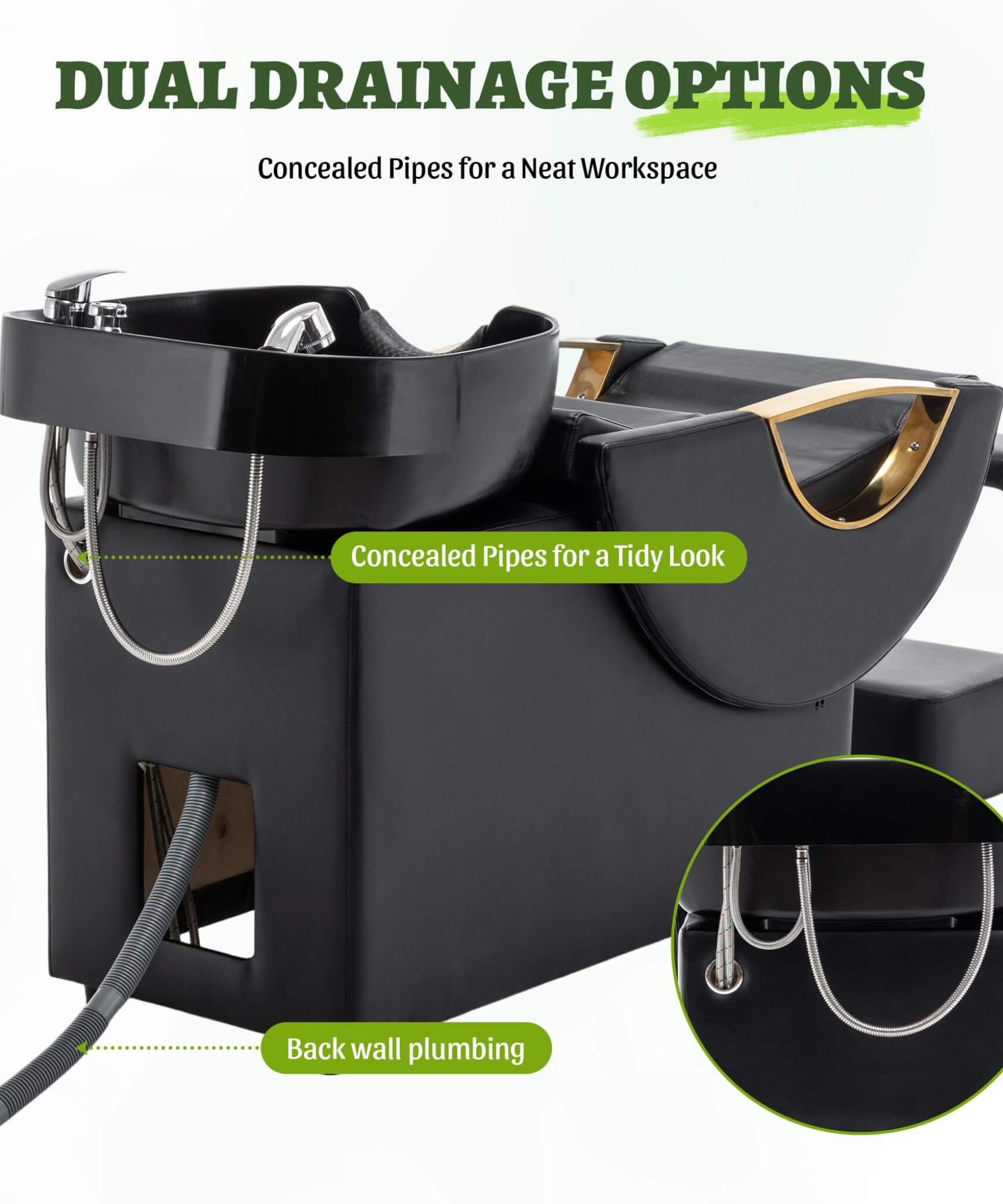 Commercial Black And Gold Shampoo Bowl Chair Set With Footrest (SAK43716)