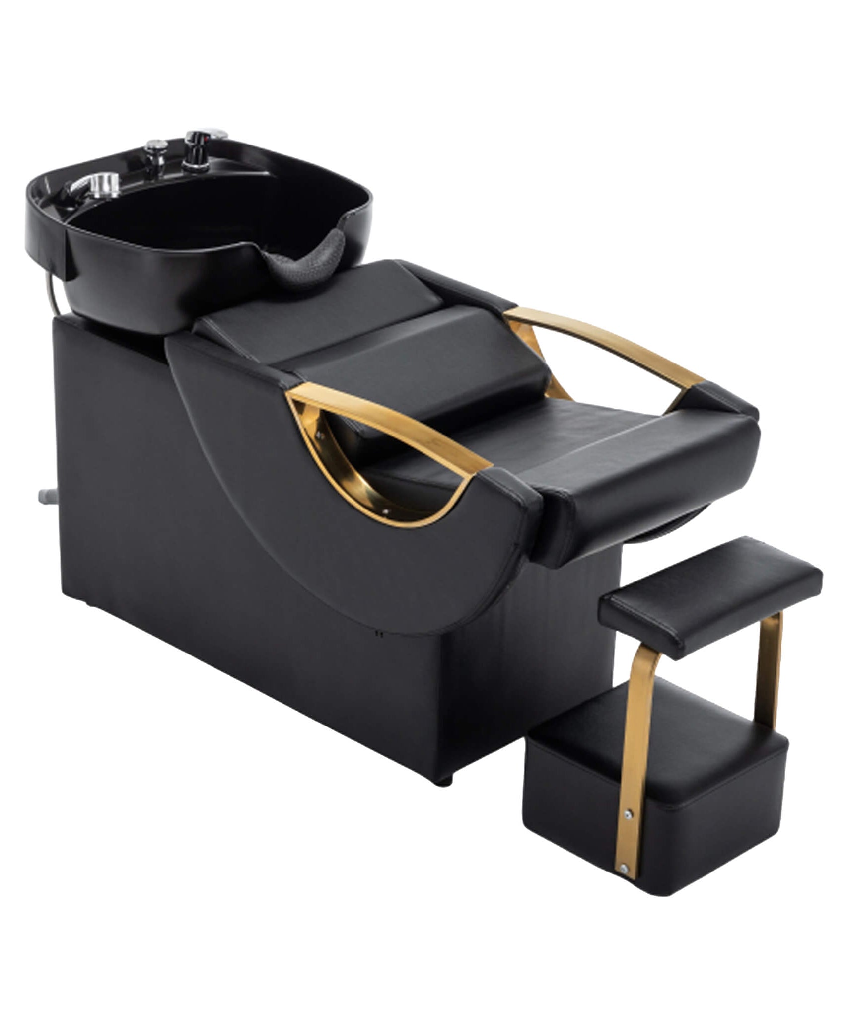 Commercial Black And Gold Shampoo Bowl Chair Set With Footrest (SAK43716)