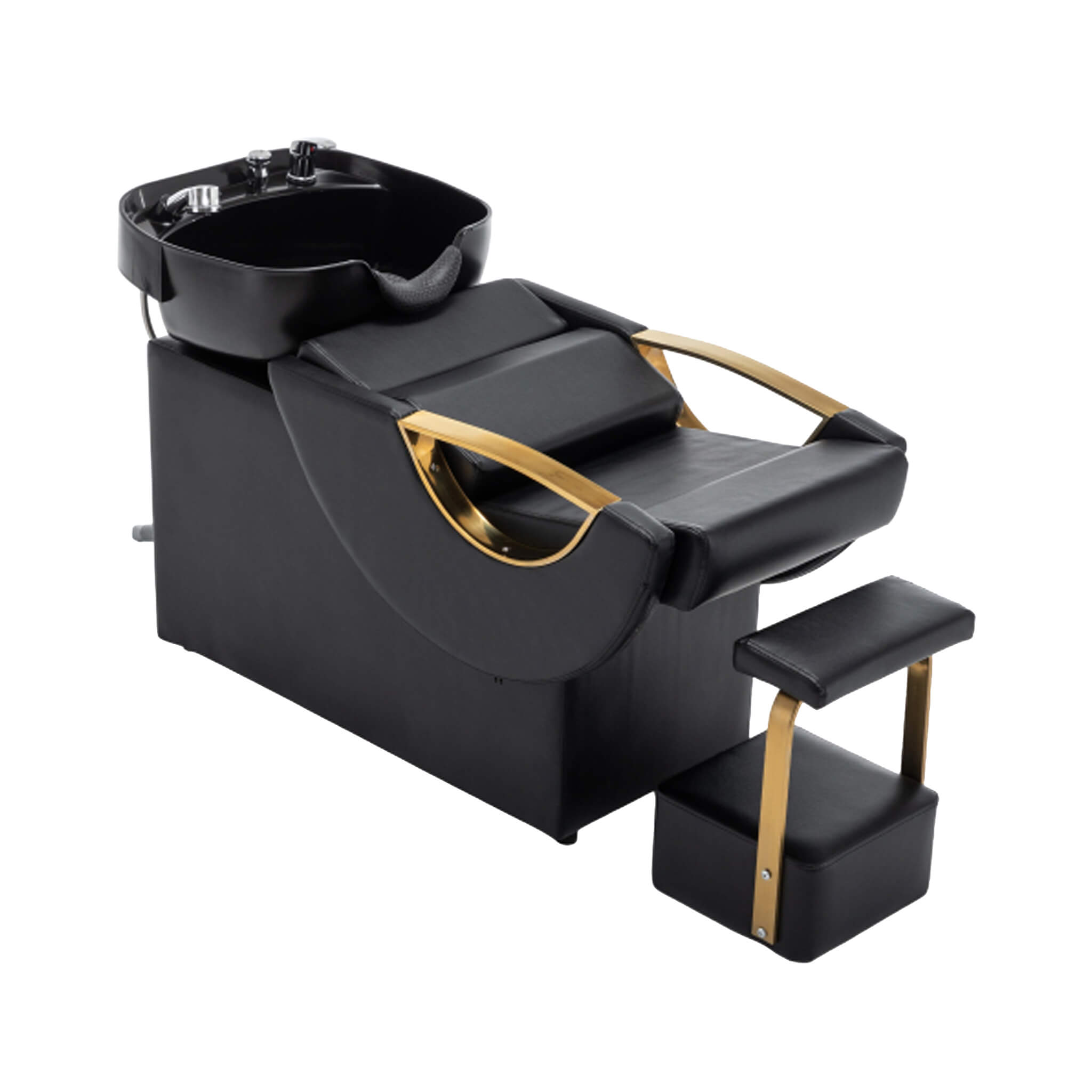 Commercial Black And Gold Shampoo Bowl Chair Set With Footrest (SAK43716)