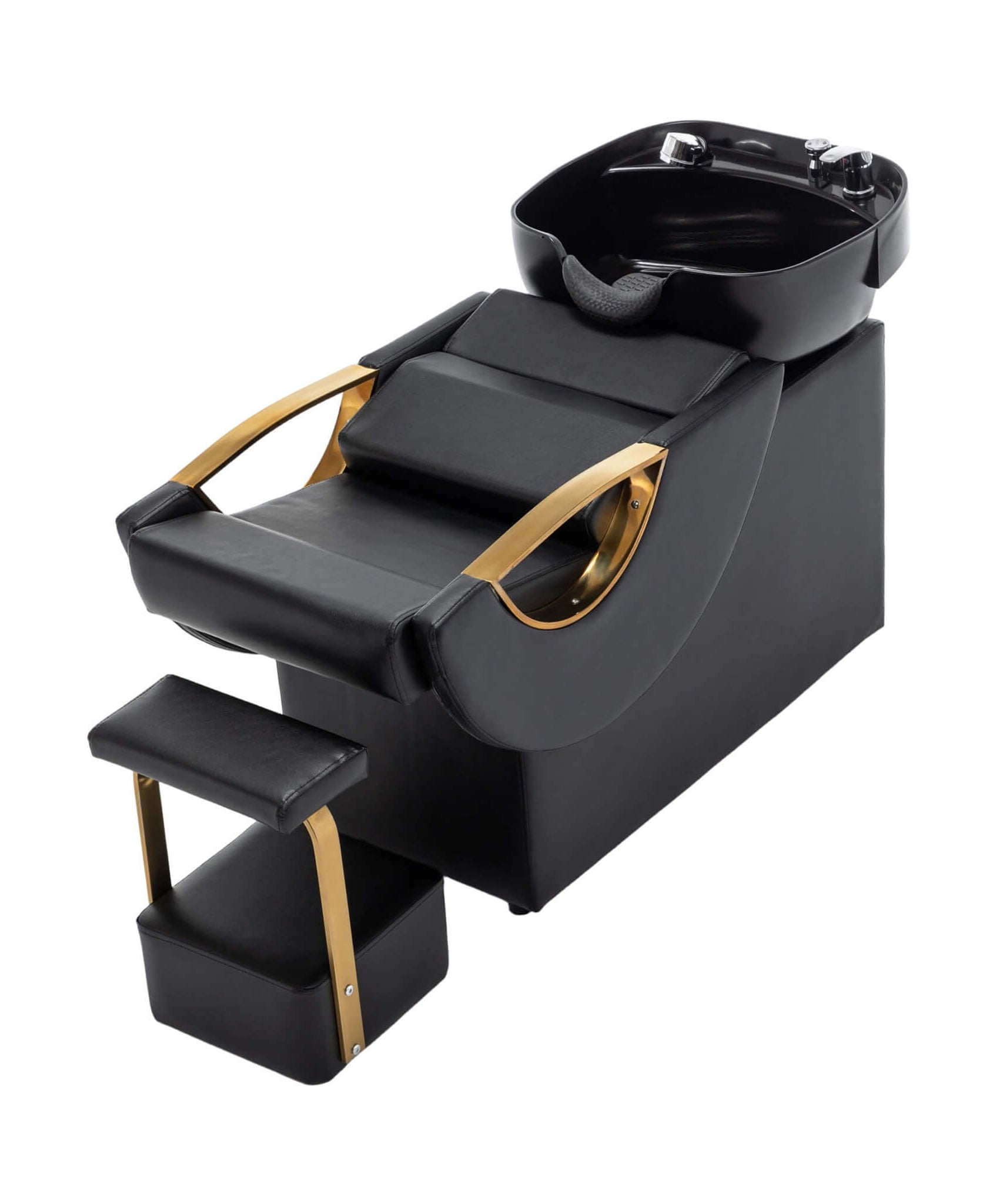 Commercial Black And Gold Shampoo Bowl Chair Set With Footrest (SAK43716)