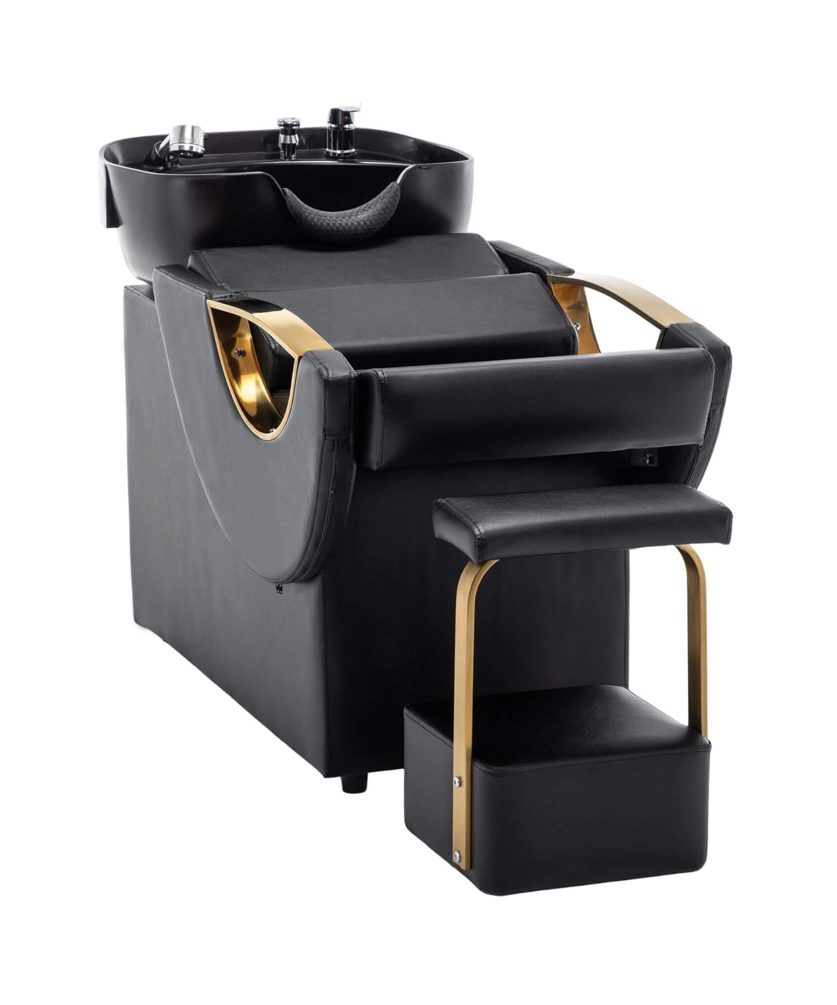 Commercial Black And Gold Shampoo Bowl Chair Set With Footrest (SAK43716)