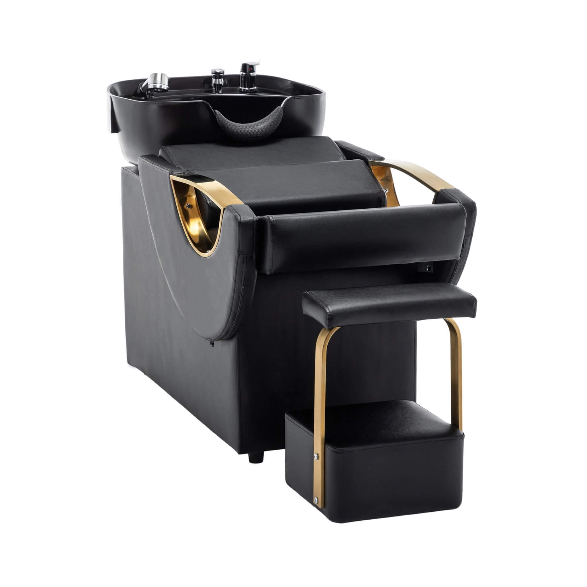Commercial Black And Gold Shampoo Bowl Chair Set With Footrest (SAK43716)