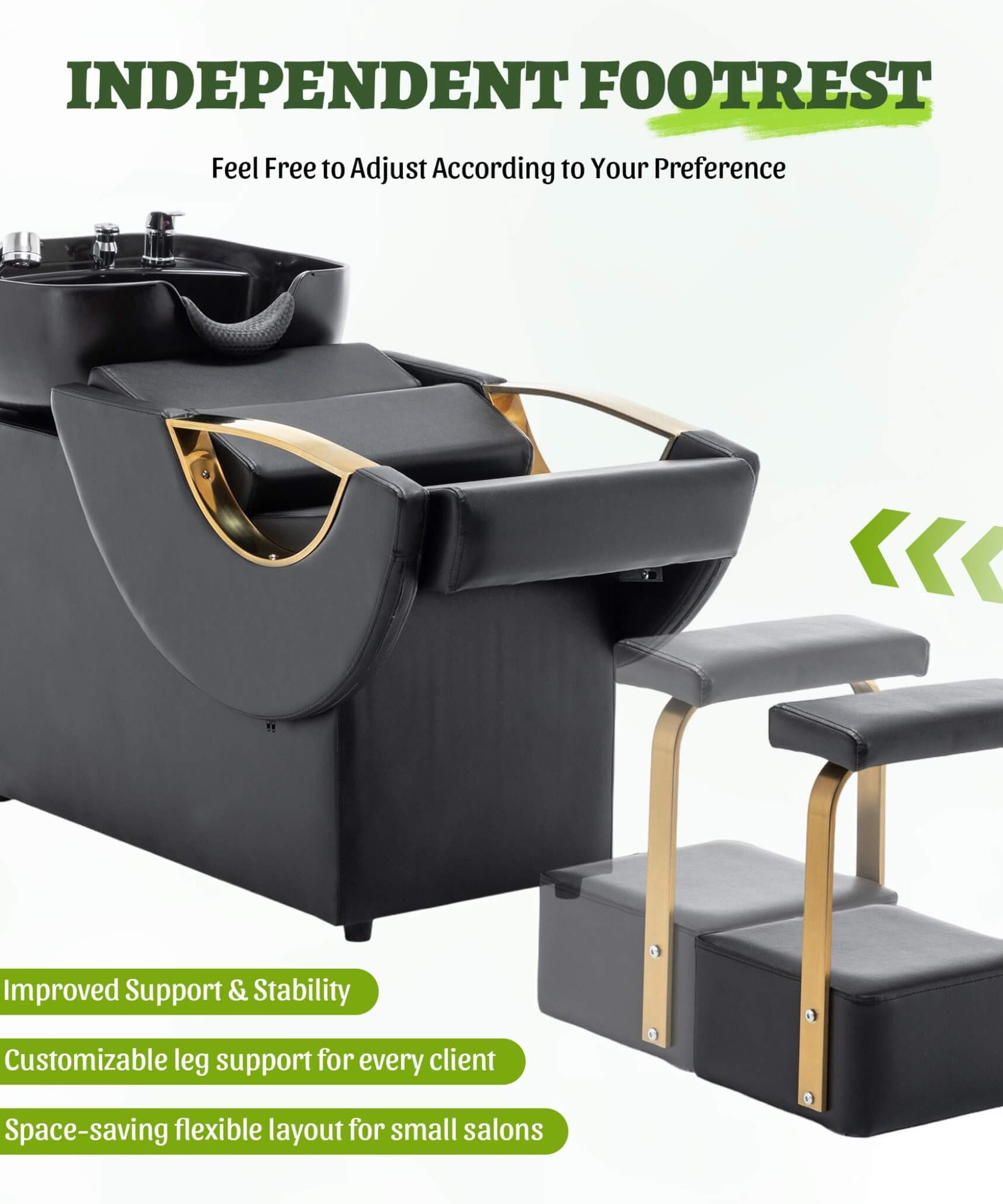 Commercial Black And Gold Shampoo Bowl Chair Set With Footrest (SAK43716)
