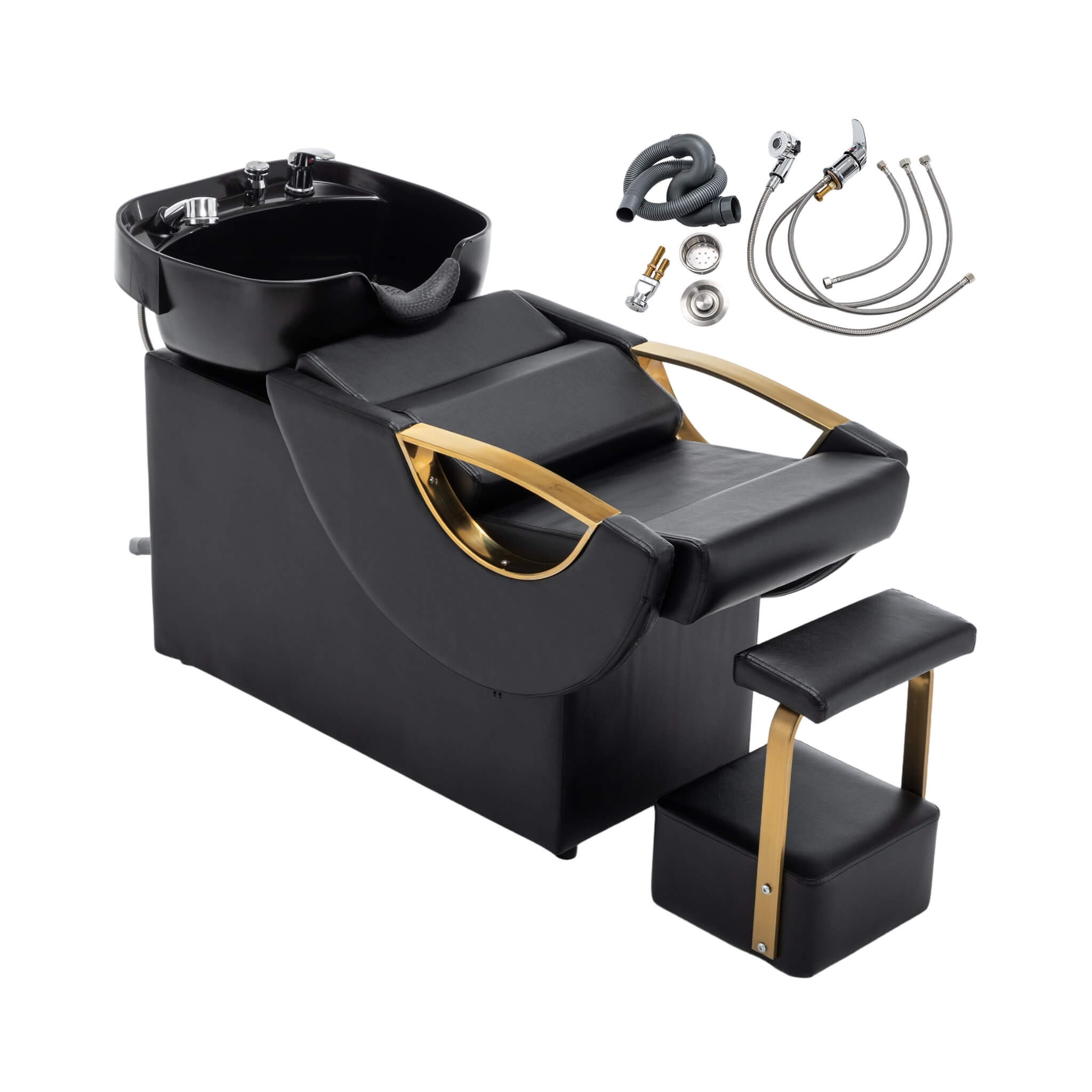 Commercial Black And Gold Shampoo Bowl Chair Set With Footrest (SAK43716)