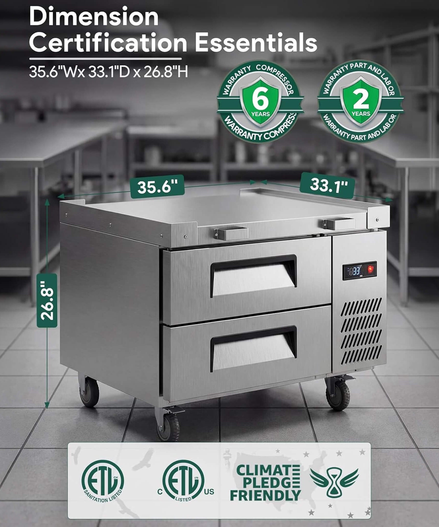Commercial Double Drawer Undercounter Worktop Fridge With Chef Base & Wheels (SAK80596)