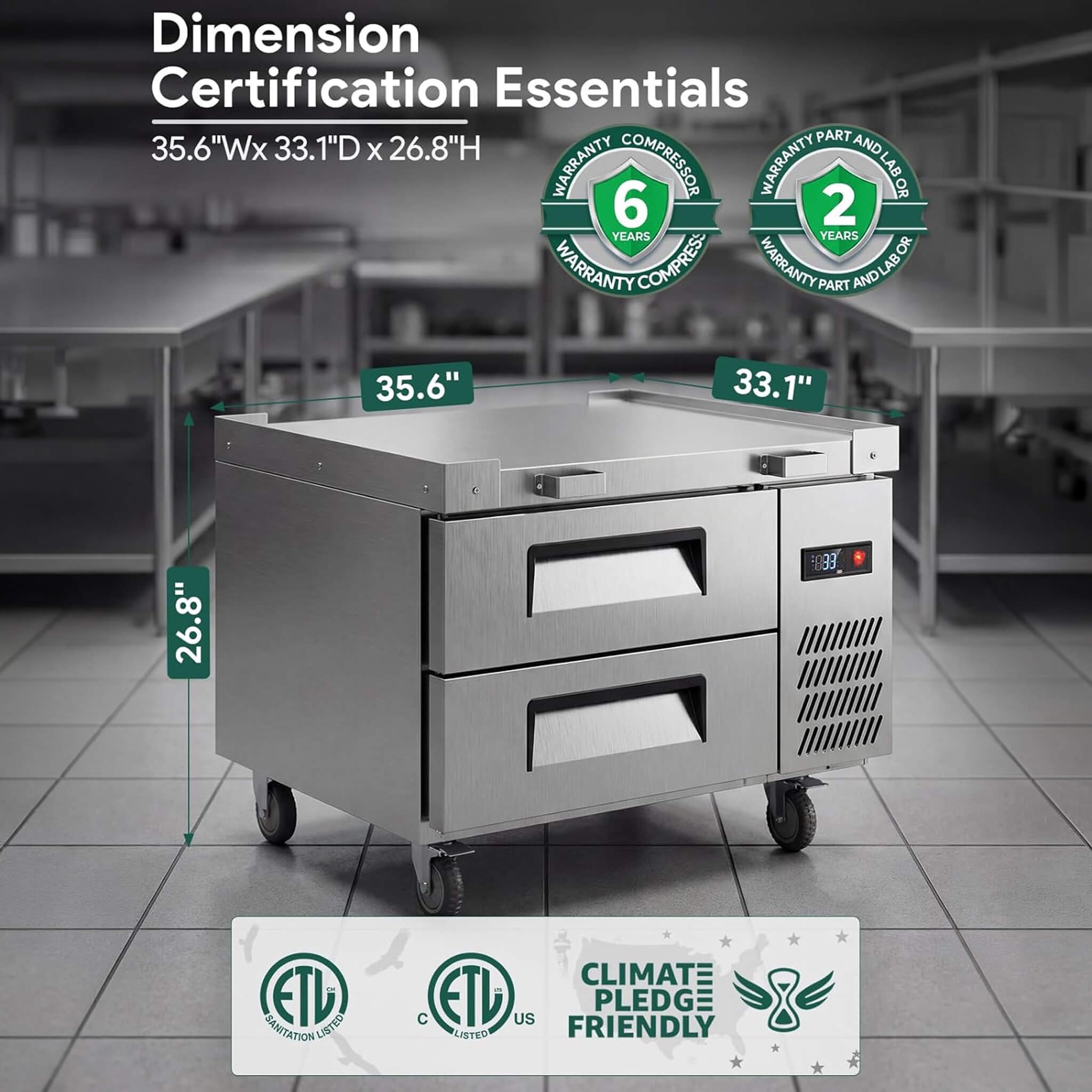 Commercial Double Drawer Undercounter Worktop Fridge With Chef Base & Wheels (SAK80596)