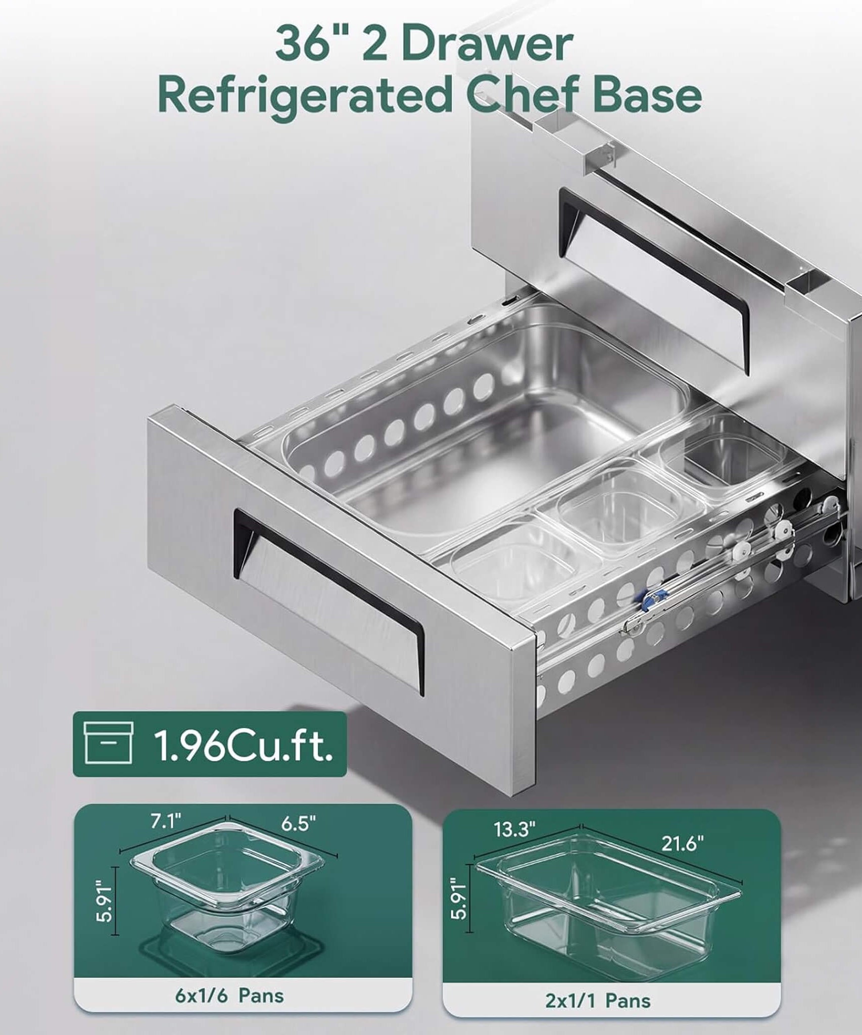 Commercial Double Drawer Undercounter Worktop Fridge With Chef Base & Wheels (SAK80596)