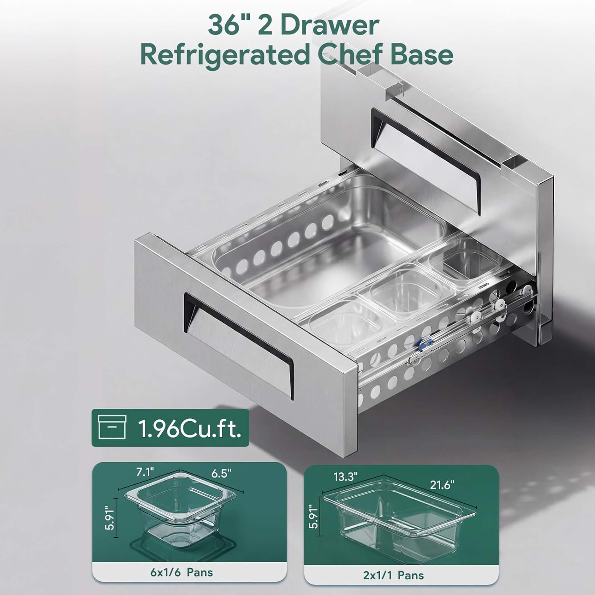 Commercial Double Drawer Undercounter Worktop Fridge With Chef Base & Wheels (SAK80596)