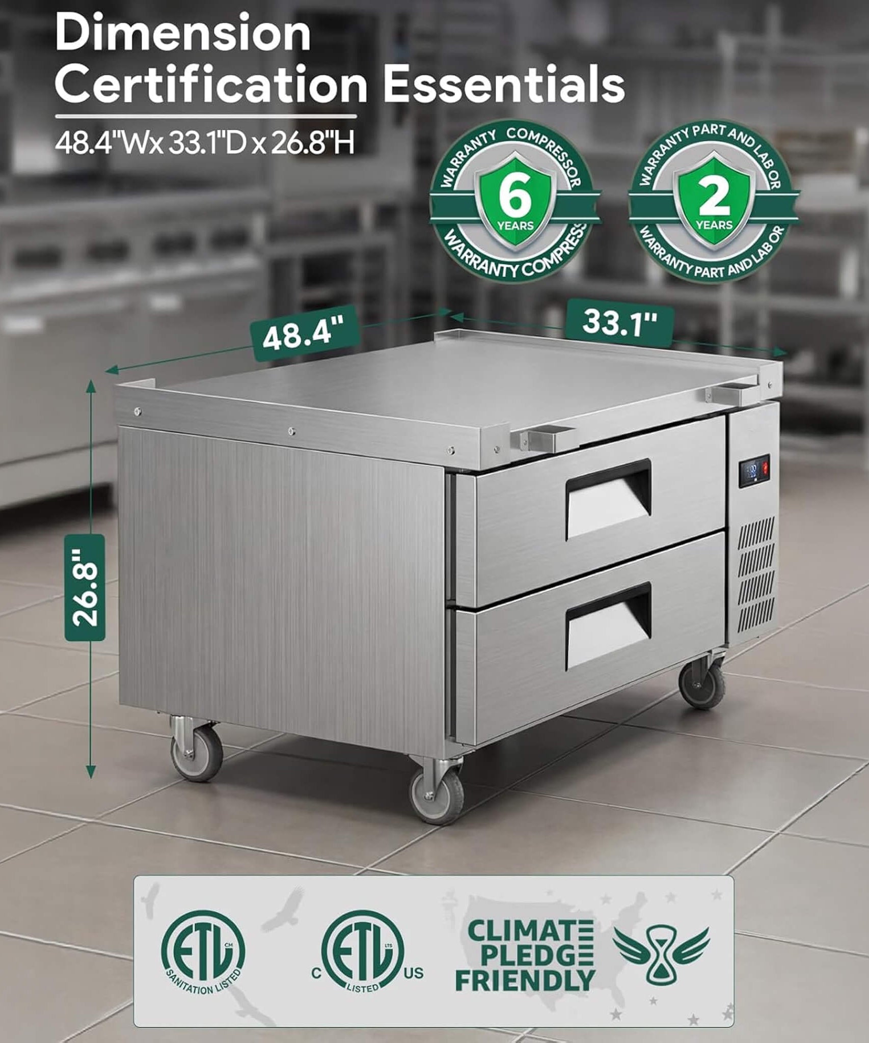 Commercial Double Drawer Undercounter Worktop Fridge With Chef Base & Wheels (SAK80596)