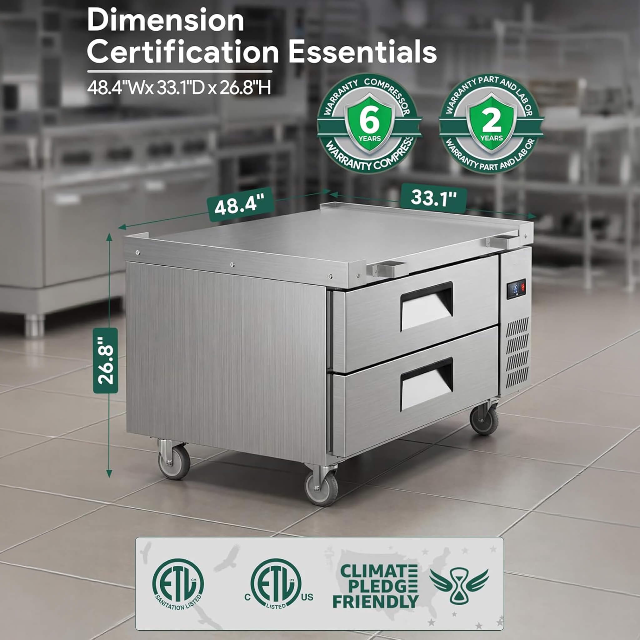 Commercial Double Drawer Undercounter Worktop Fridge With Chef Base & Wheels (SAK80596)