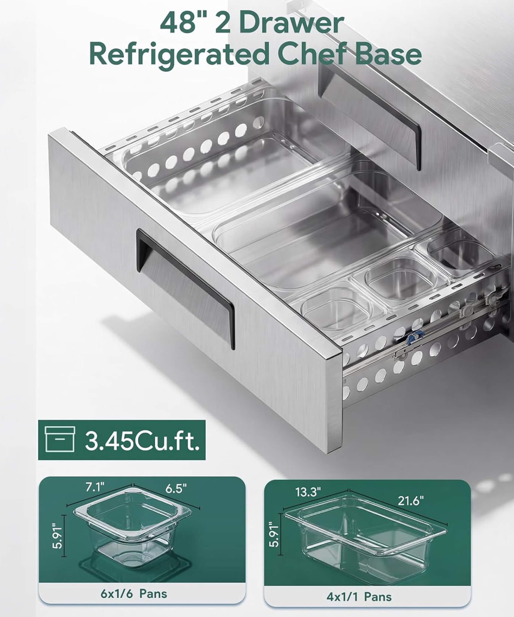 Commercial Double Drawer Undercounter Worktop Fridge With Chef Base & Wheels (SAK80596)