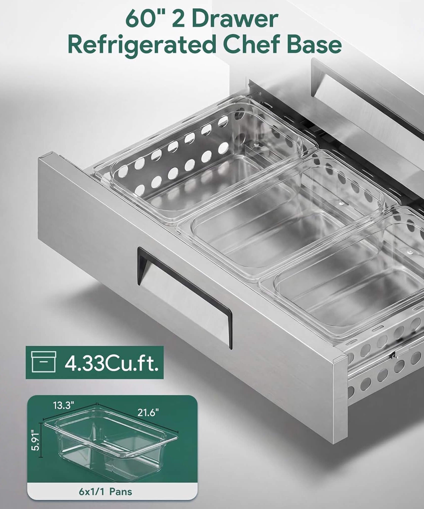 Commercial Double Drawer Undercounter Worktop Fridge With Chef Base & Wheels (SAK80596)