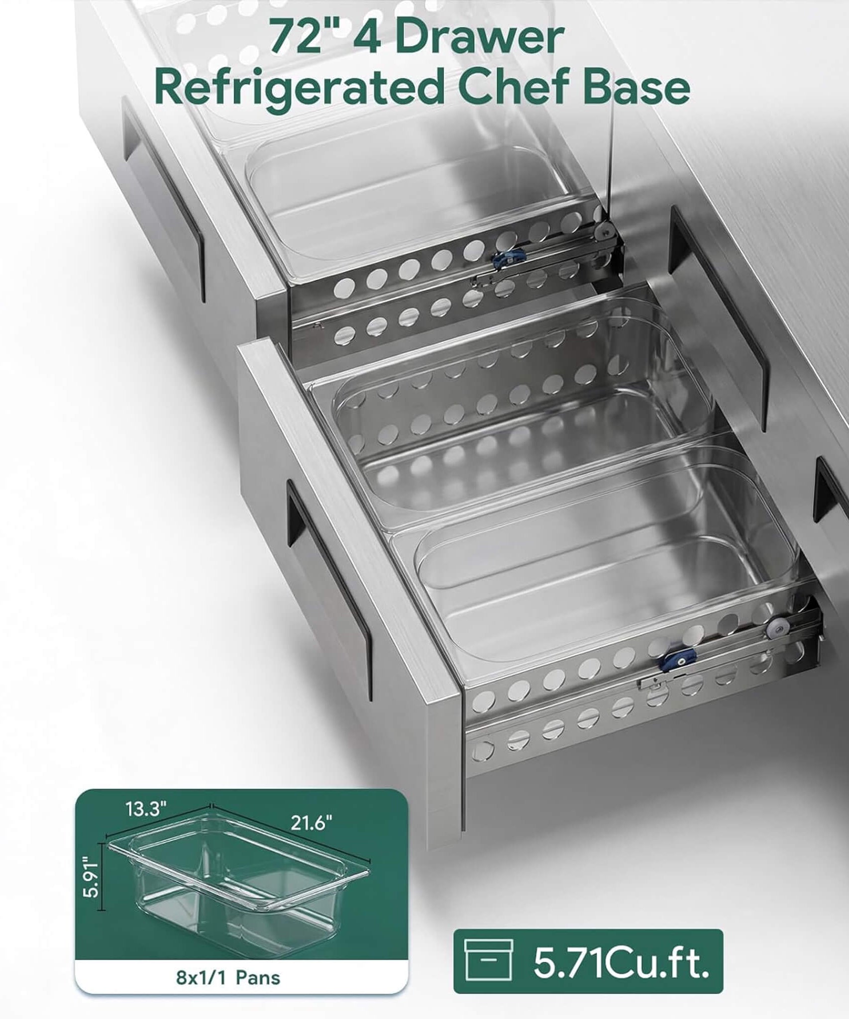 Commercial Double Drawer Undercounter Worktop Fridge With Chef Base & Wheels (SAK80596)