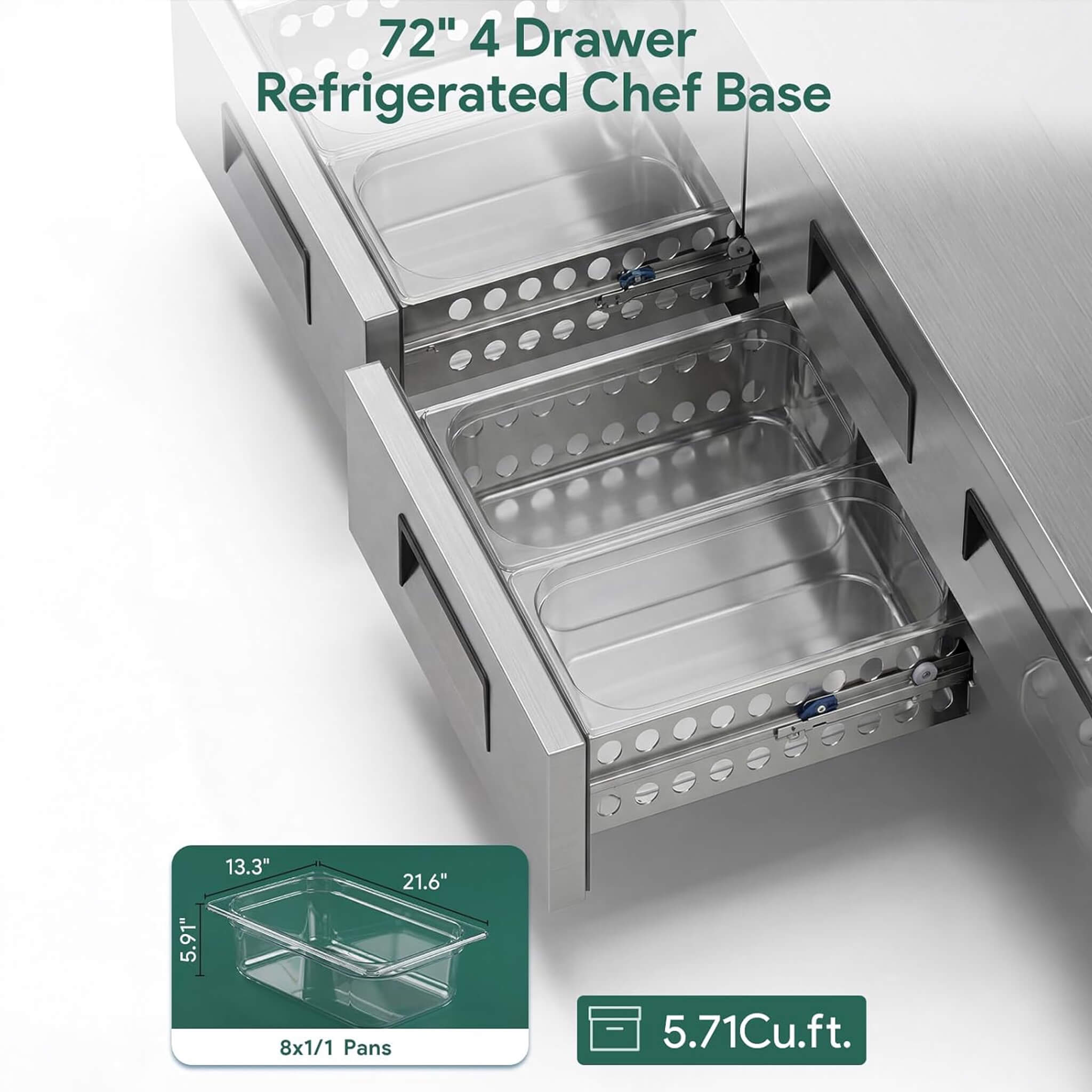 Commercial Double Drawer Undercounter Worktop Fridge With Chef Base & Wheels (SAK80596)