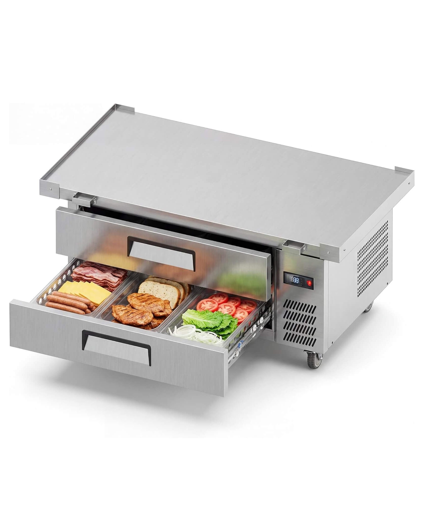Commercial Double Drawer Undercounter Worktop Fridge With Chef Base & Wheels (SAK80596)