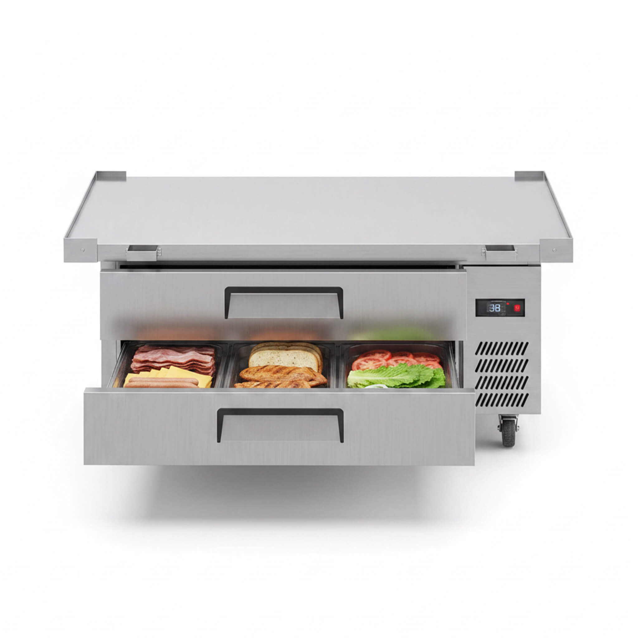 Commercial Double Drawer Undercounter Worktop Fridge With Chef Base & Wheels (SAK80596)