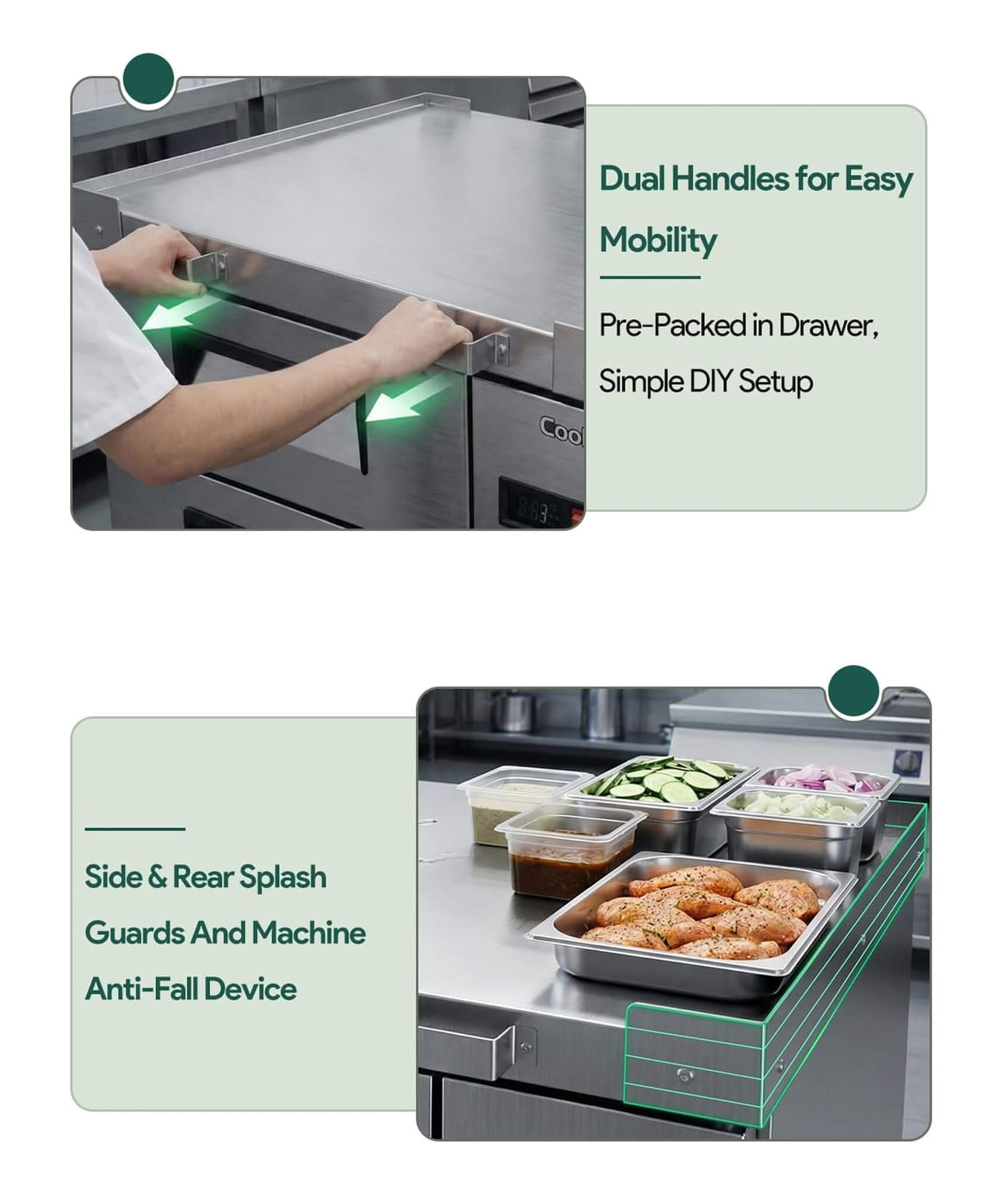 Commercial Double Drawer Undercounter Worktop Fridge With Chef Base & Wheels (SAK80596)