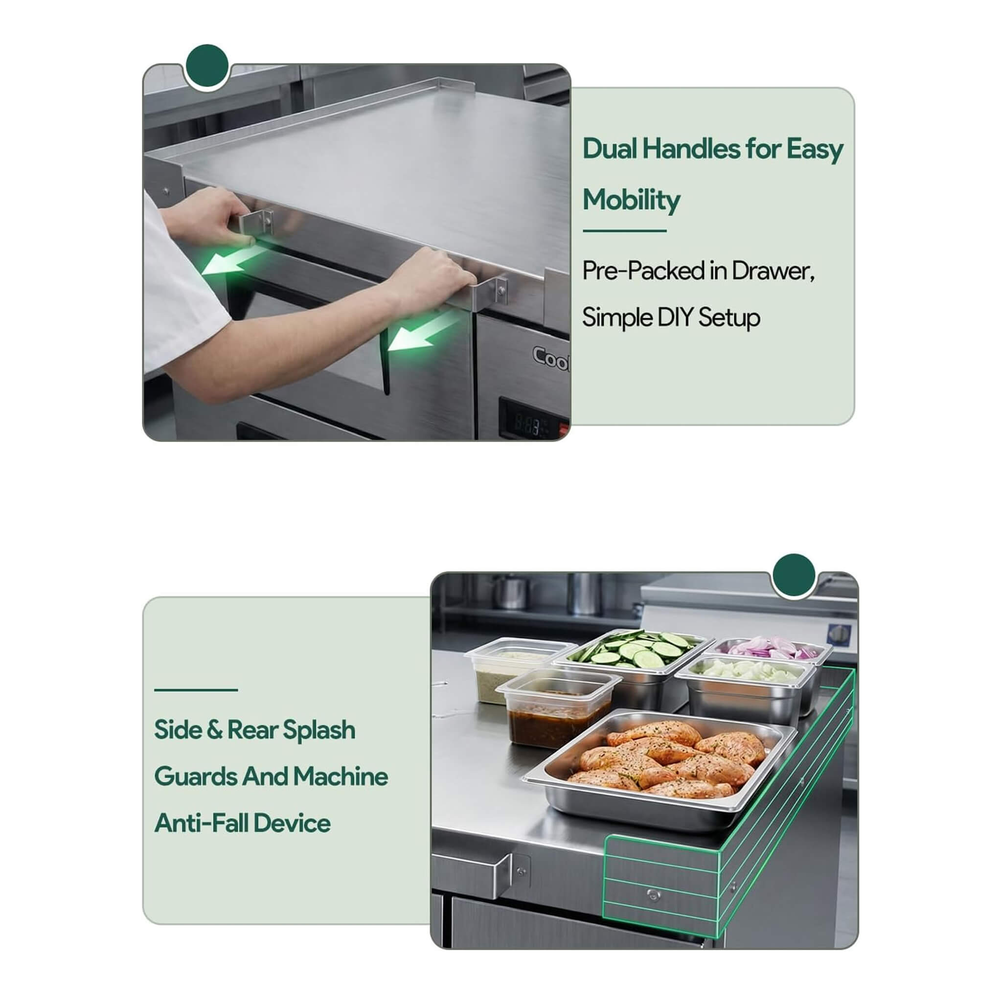 Commercial Double Drawer Undercounter Worktop Fridge With Chef Base & Wheels (SAK80596)